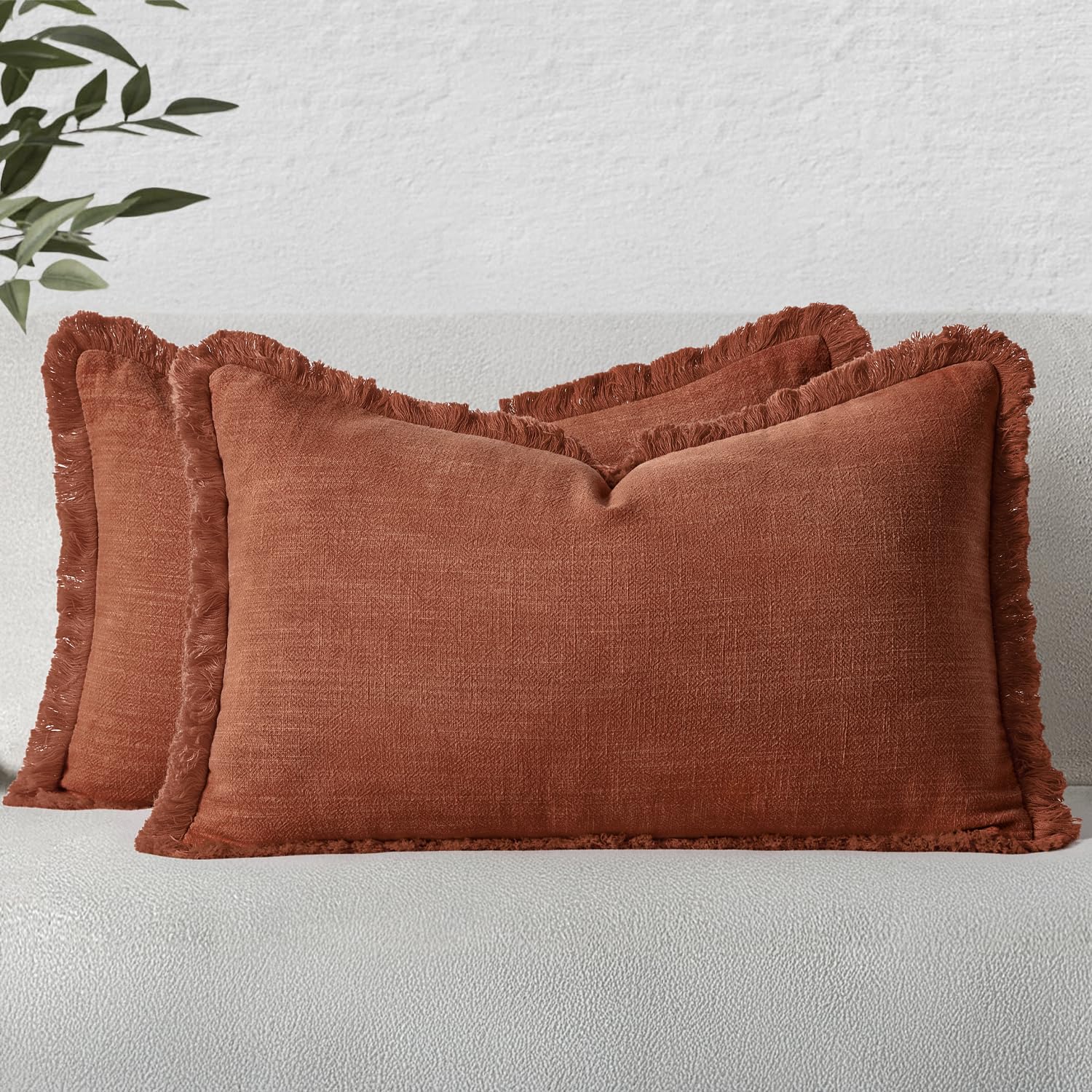 MIULEE Linen Decorative Fall Lumbar Throw Pillow Covers Late Autumn 12x20