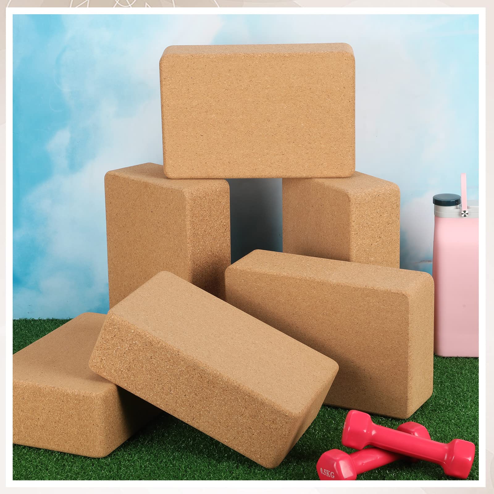 Yoga Wheel Set Of 2 Cork With Strap | Eco-Friendly Yoga Accessories | 9" X 6" X 3" FSC-Certified Portuguese Cork Bricks 2 Pack | High Density & Heavy Duty Yoga Blocks