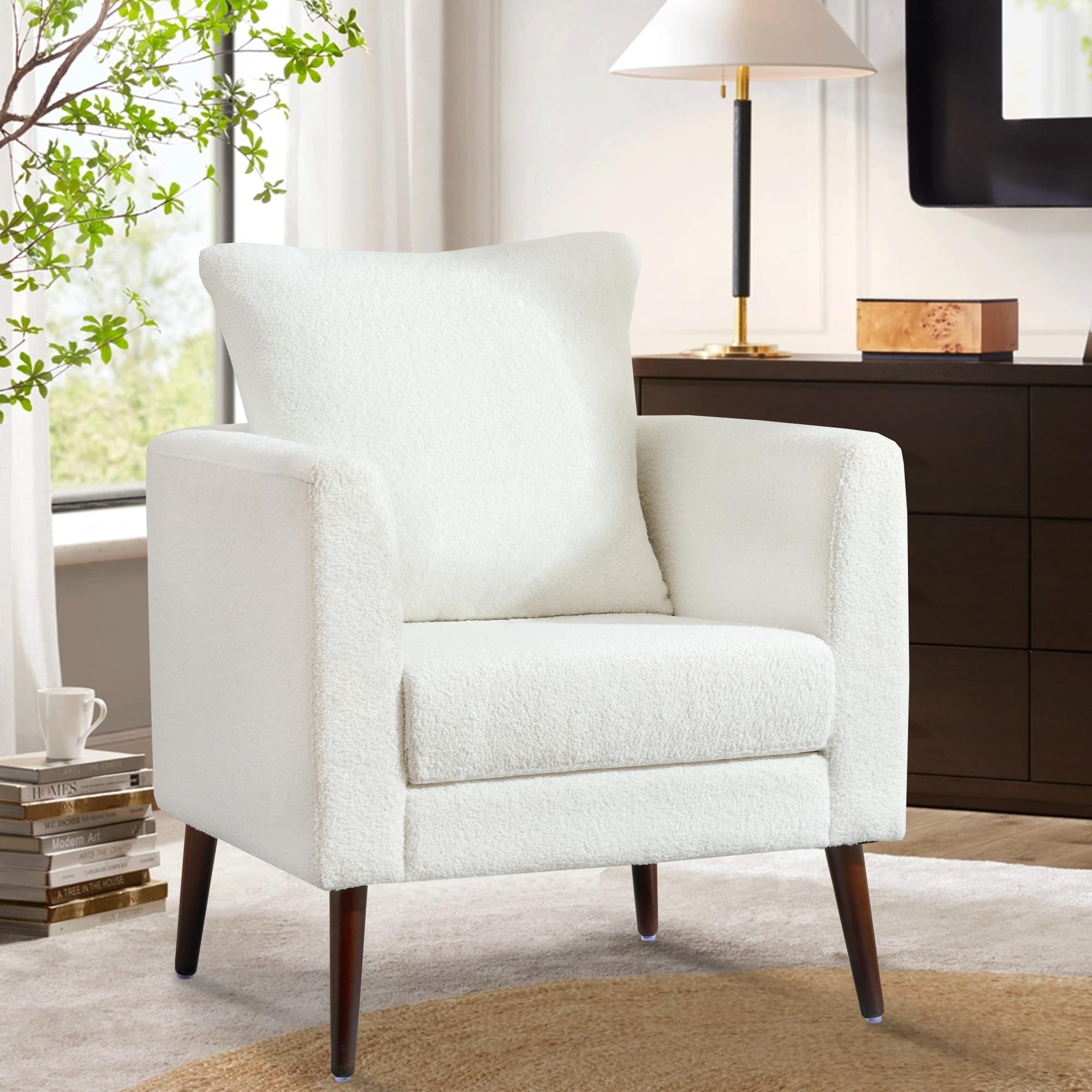 CHSICFOR Comfy Accent Chair for Living Room, Modern Fabric Upholstered Armchair with Solid Wood Legs, Supportive Back Cushions and Easy Assembly,