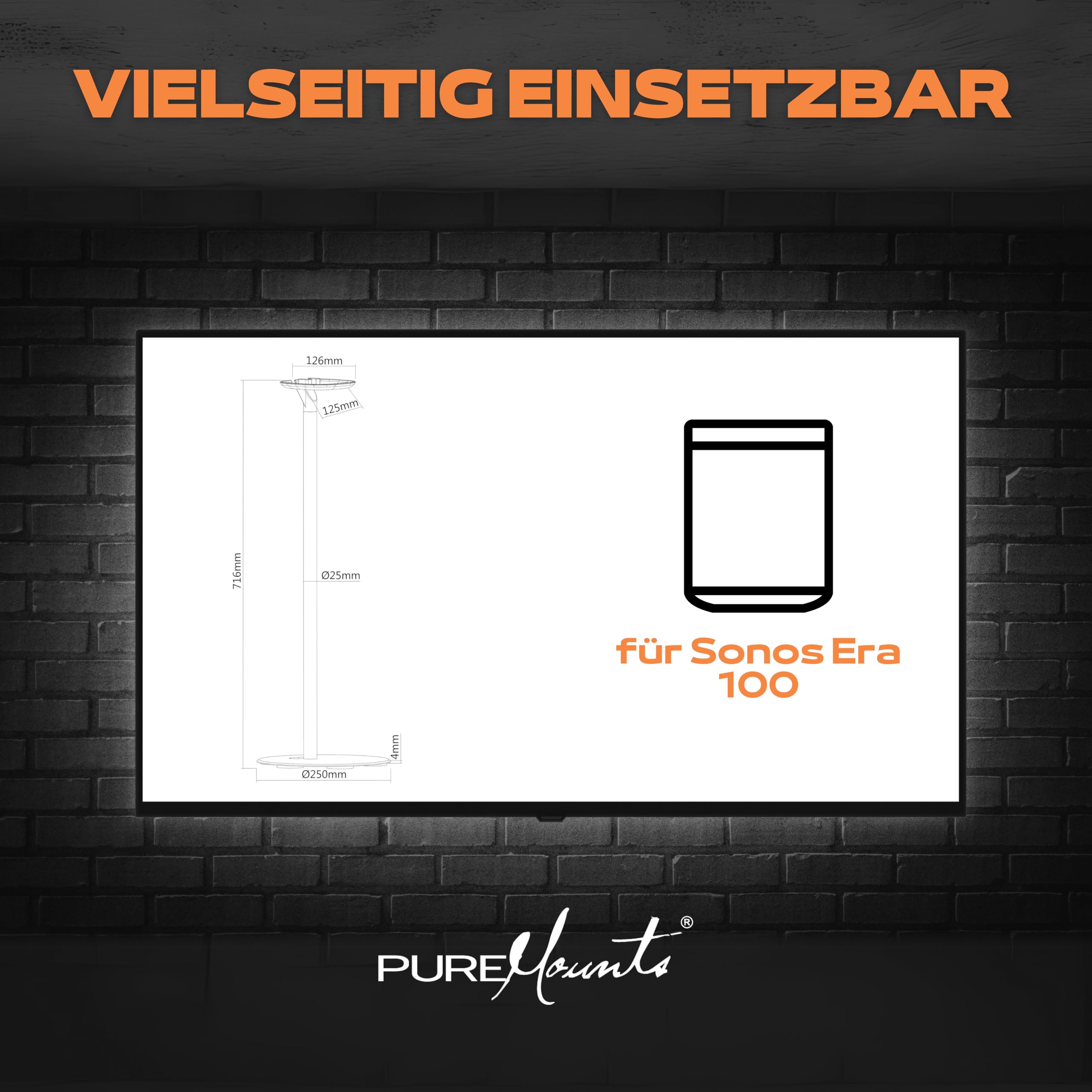 PureMounts Lautsprecherständer für Sonos Era 100, Lautsprecher Ständer, Boxenständer mit Kabelmanagement, 3Kg Tragkraft, weiß