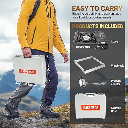 Miniatura 4 de Estufa de campamento, placa de cocina plegable compacta con llama ajustable, quemador de gas portátil al aire libre para senderismo, barbacoa,