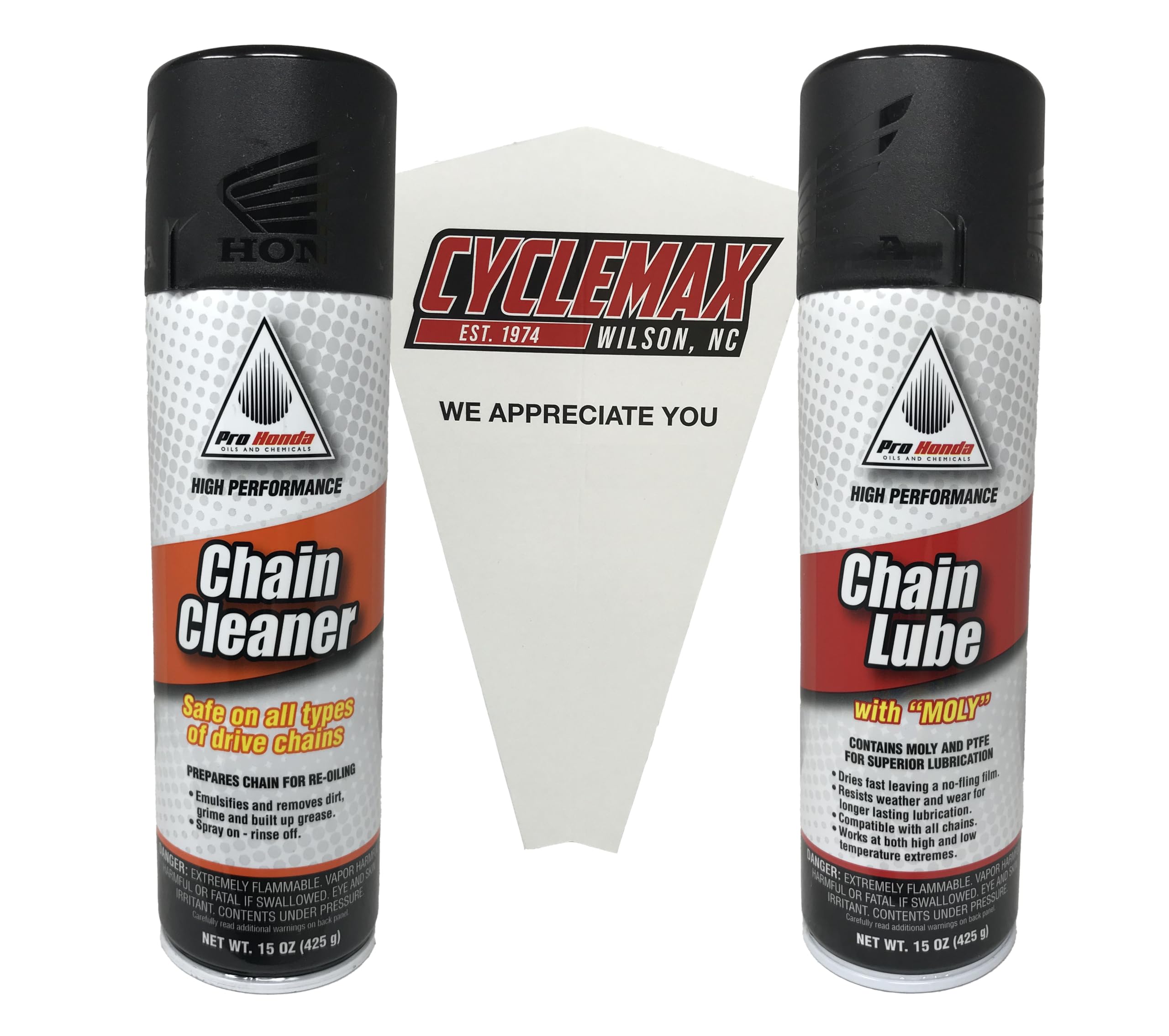 Cyclemax Maintenance Kit compatible with All Model Years Chain Driven Motorcycles Honda Pro Chain Lube 15oz and Chain Cleaner 15oz