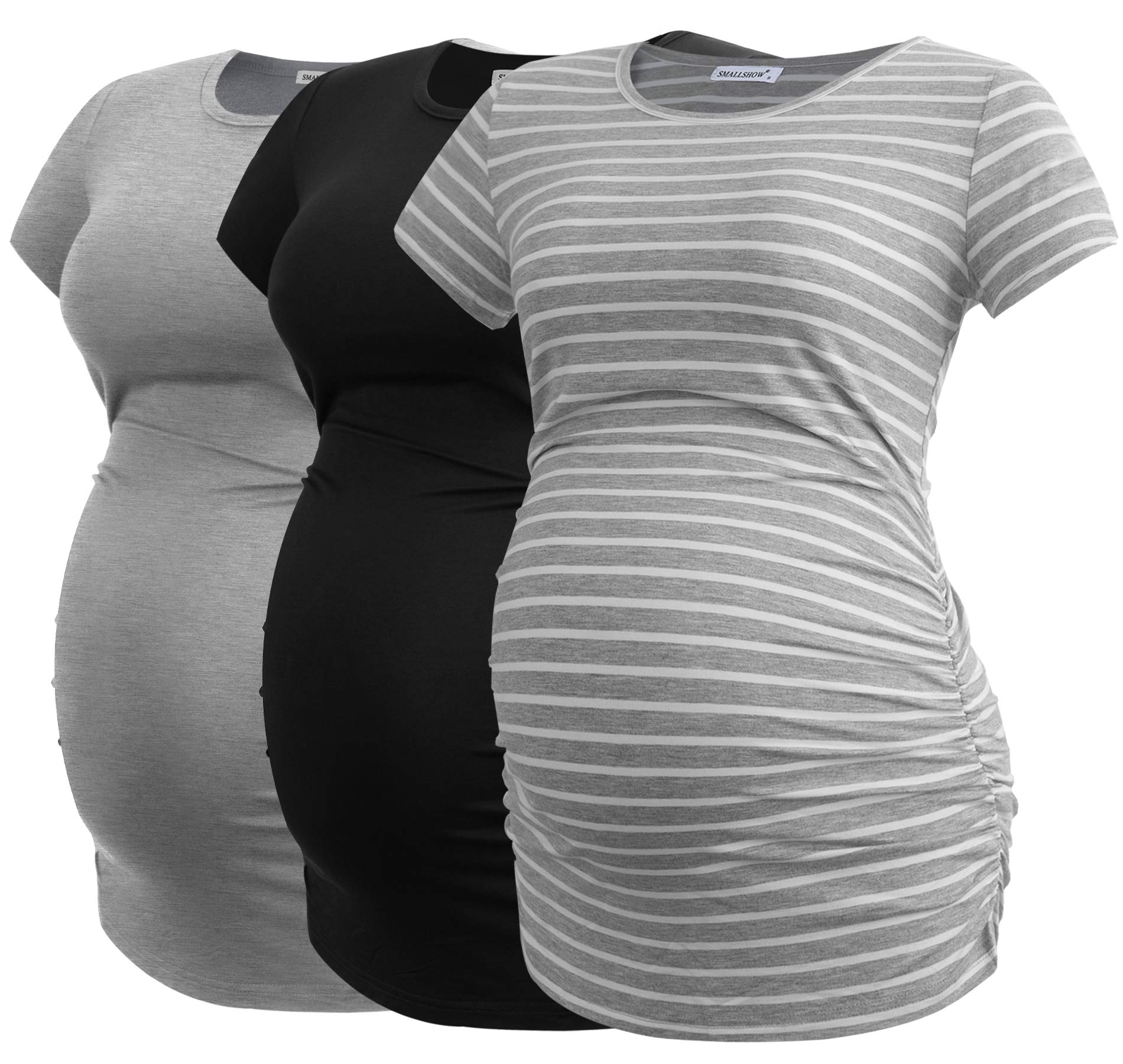 Smallshow Maternity Clothing Tops Side Ruched Pregnancy Clothes for Women 3-Pack — view 44