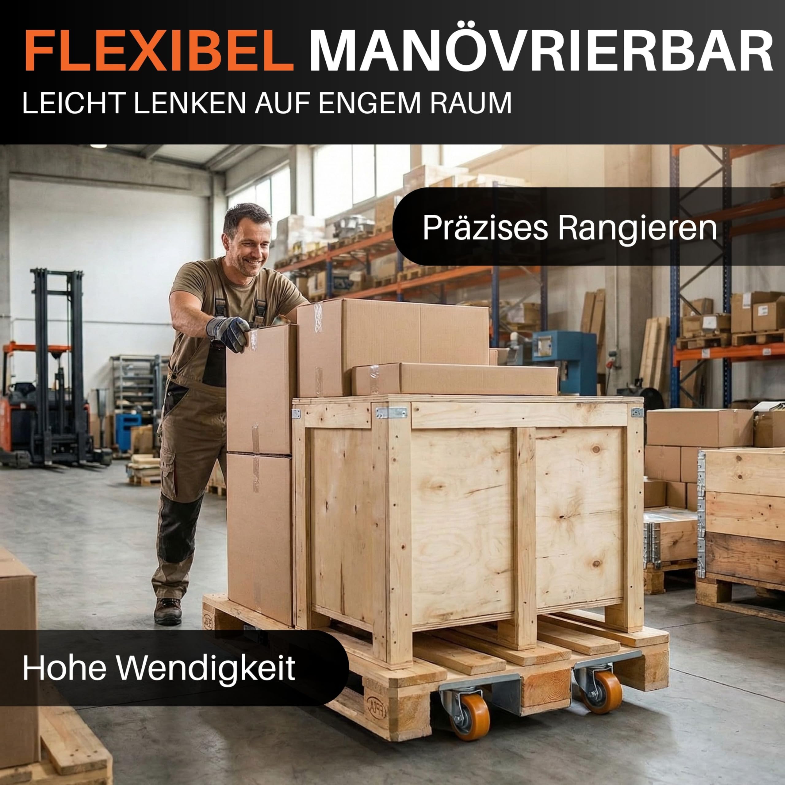 2er Set Euro-Palettenroller mit Lenkrollen, ø 100 mm Aluminium Radkörper & Polyurethan Lauffläche, Kugellager – Robuste Lagerhilfe für Industrie & Werkstatt, Hubwagen Alternative