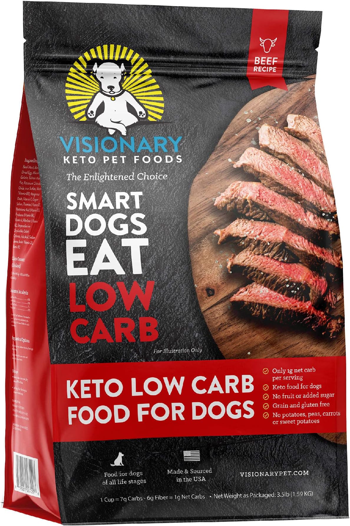 Visionary Pet Foods - High Protein Dry Dog Food | Low Carb - Beef Flavored Kibble | Grain Free and Natural Formula for Small, Medium and Large Breeds | Beef Recipe 3.5 lbs Small Bag