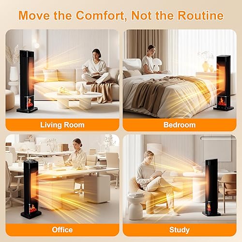 Miniatura 9 de Calentador de espacio interior de 1500 W, calentador eléctrico para oficina, oscilación de 70, control remoto, bloqueo para niños, temporizador de