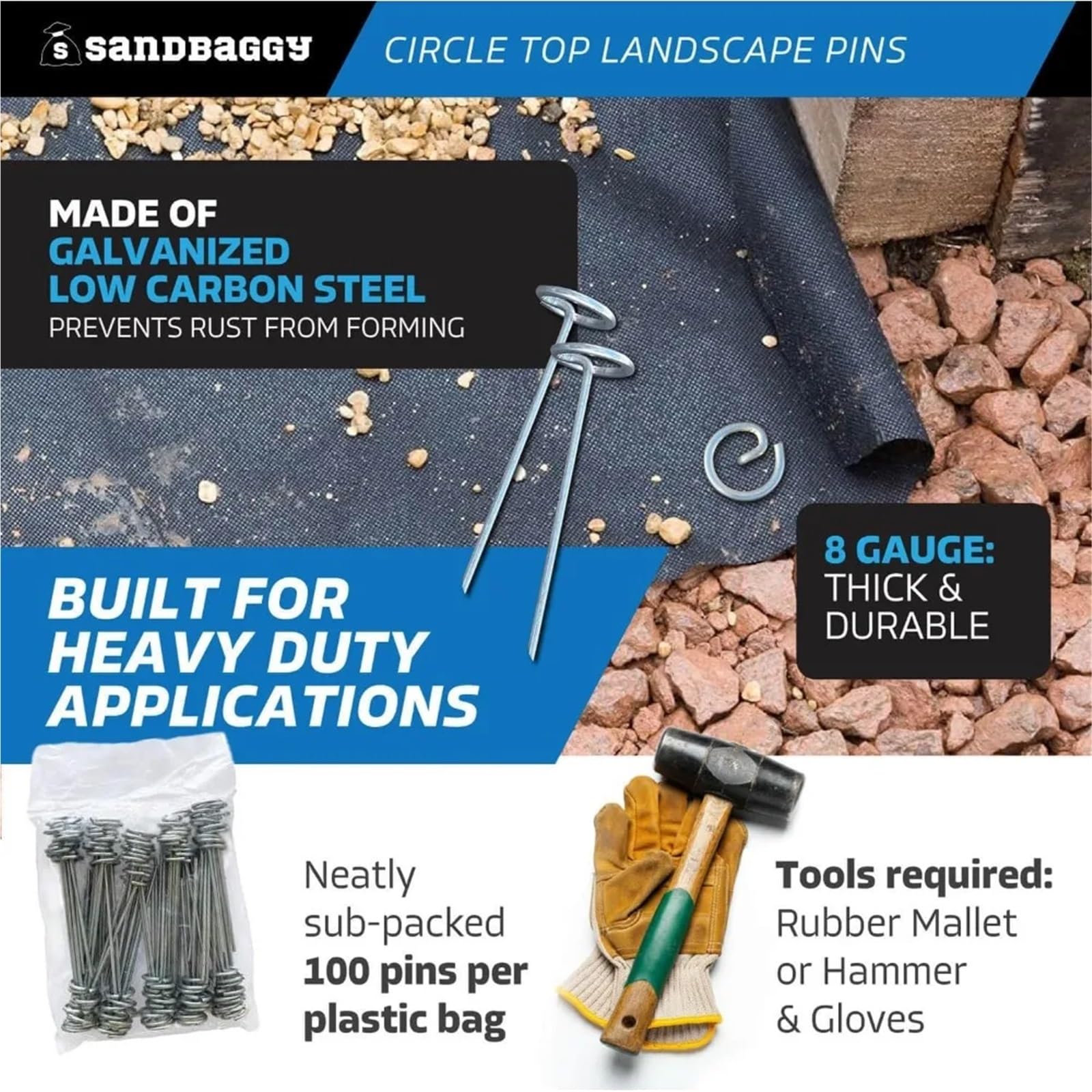 Lot de 100 piquets de 15,2 cm galvanisés pour jardin, tissus, gazon et décorations pour paysage