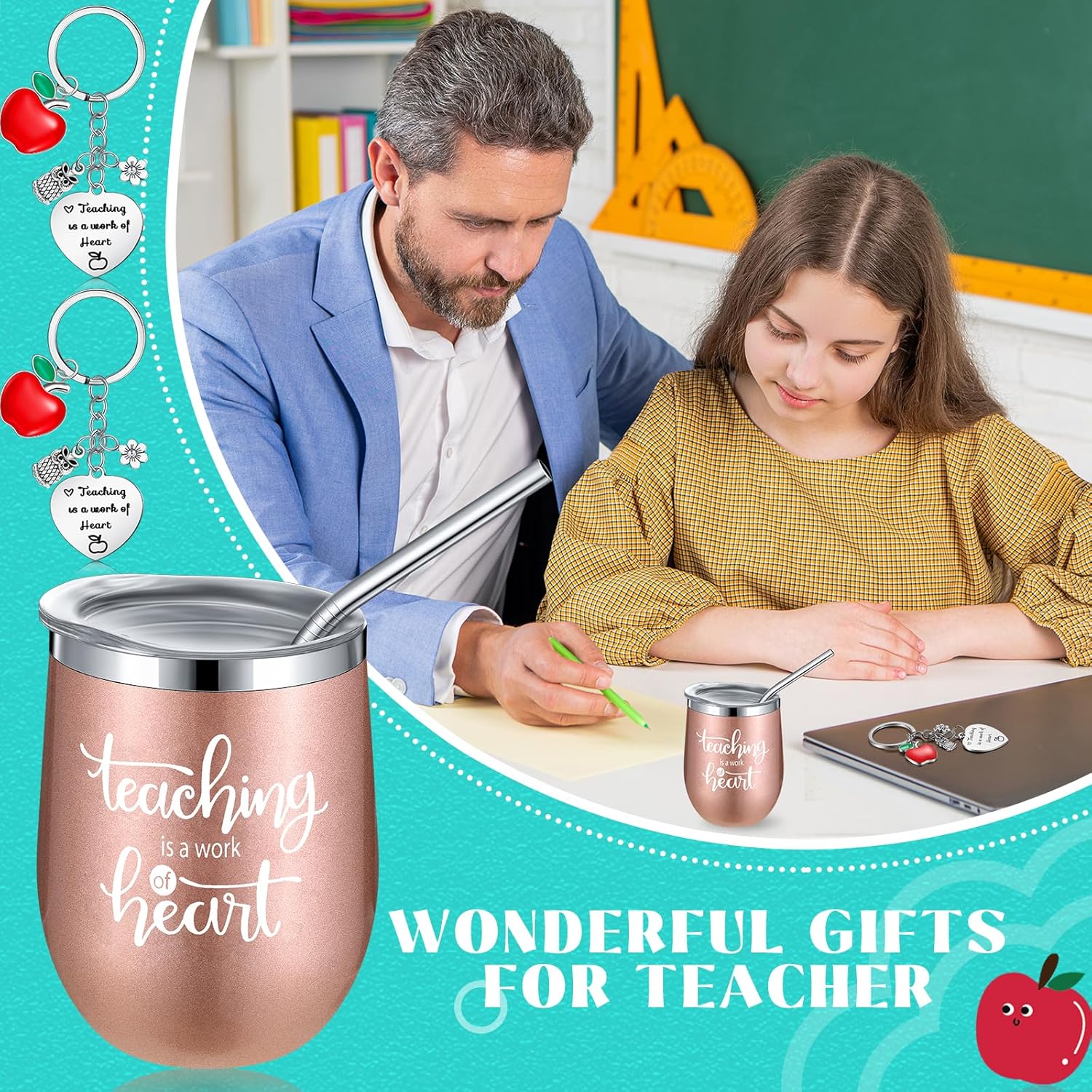 12 Pcs Teacher Appreciation Week Gifts Set Includes Appreciation Tumbler Mugs/Socks/Keychains Gifts for Women Nurse Teachers' Day Graduation End of Year Birthday Retirement(Fresh Color)