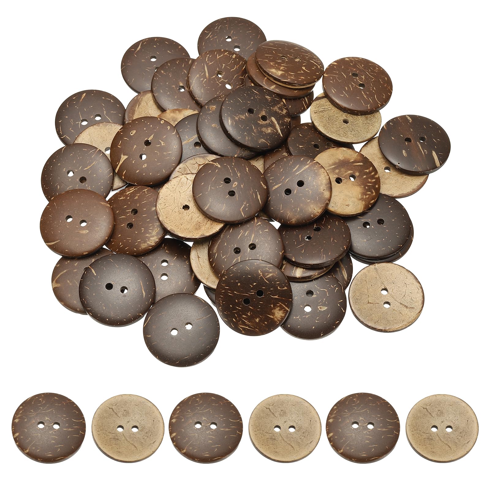 YELARXI Natural Coconut Shell Buttons, 2 Holes Wooden Buttons - Fitting for (Sewing - DIY Crafts - Decorations - Shirt Clothing) 100 Pcs & 28 mm & Brown