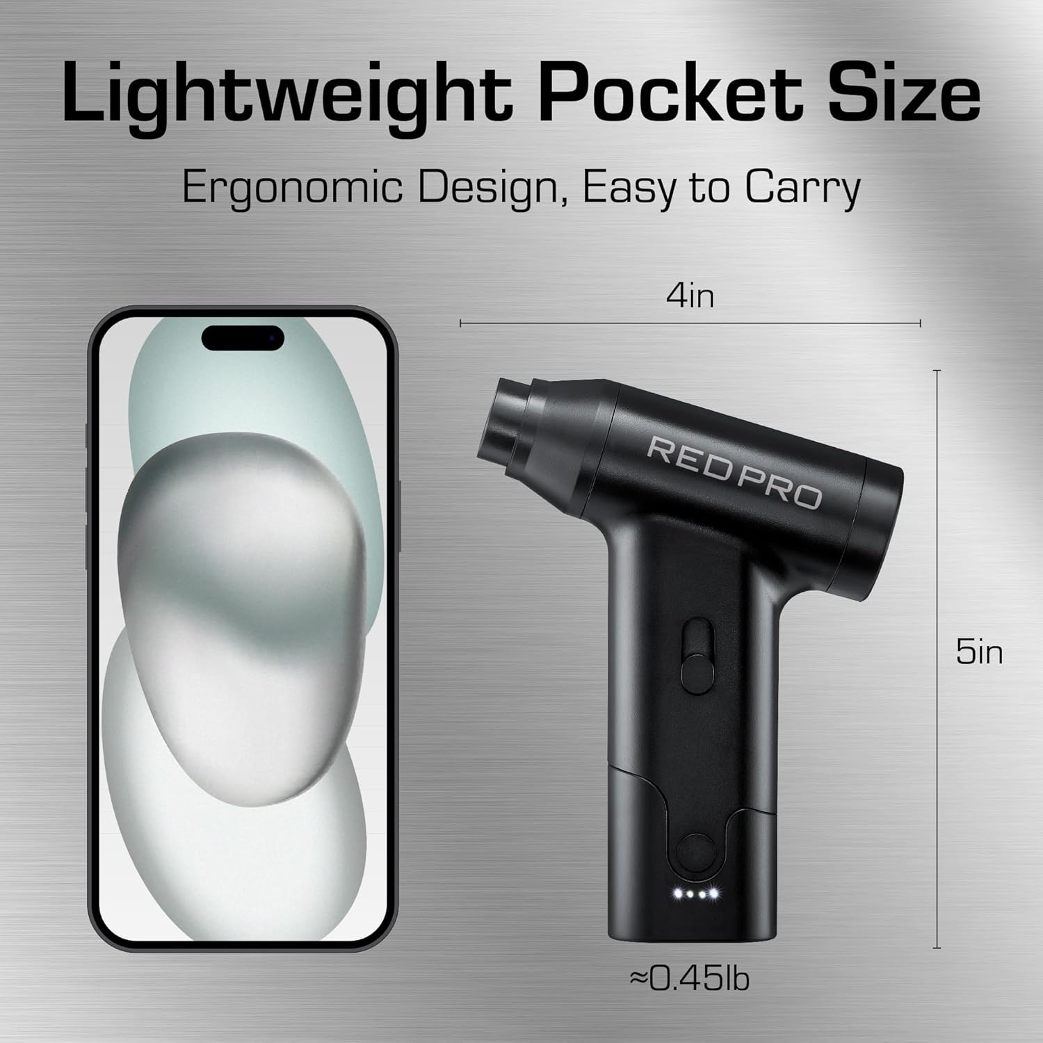 RED Pro Jet King Cordless Electric Compressed Air Blower – 110,000 RPM Long Lasting High-Speed Air Can, USB-C Mini Handheld Air Cleaner for Car, PC, Barber & Home with LED Indicator & 2 Attachments