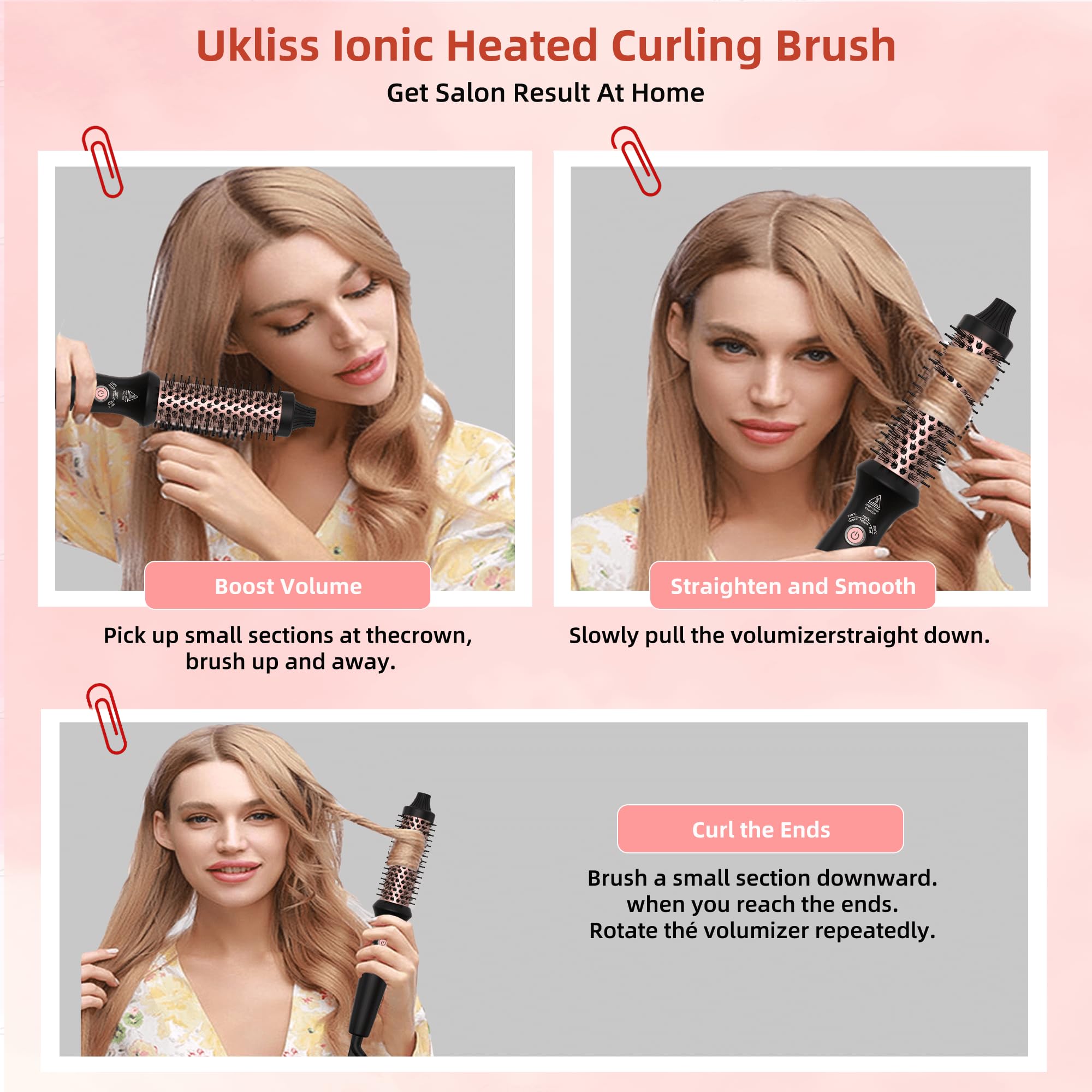 UKLISS Szczotka termiczna 32 mm, Thermal Brush wyświetlacz LCD [160-200°C], profesjonalna szczotka termoaktywna, podwójna szczotka do podróży, do stylizacji włosów – grzebień, kręcona, gładka (czarny