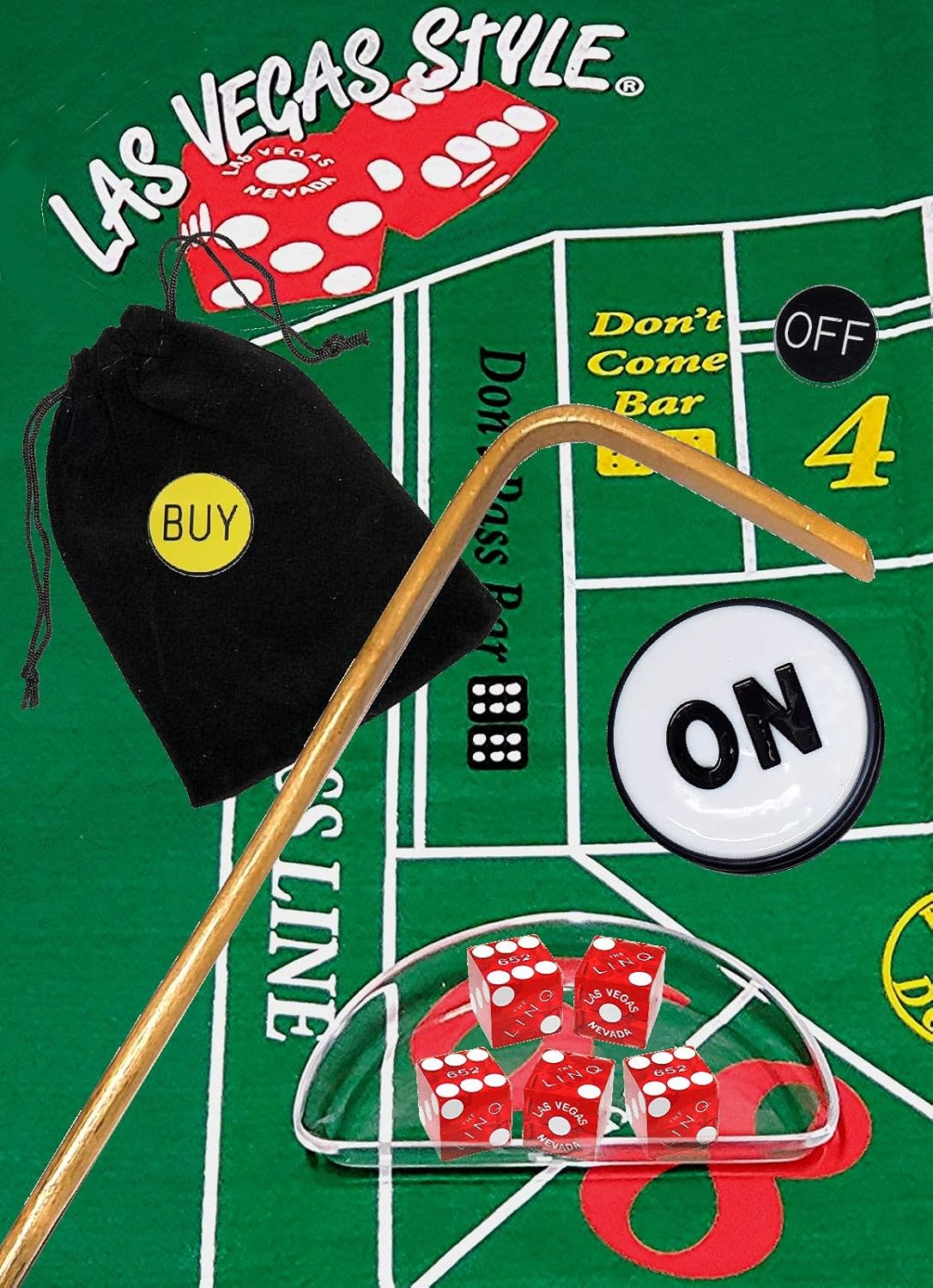 Cyber-Deals Craps Kit Sets with Dice Stick & Acrylic Dice Boat, Featuring Authentic Las Vegas Casino Table-Played Dice (Linq (Red Polished))