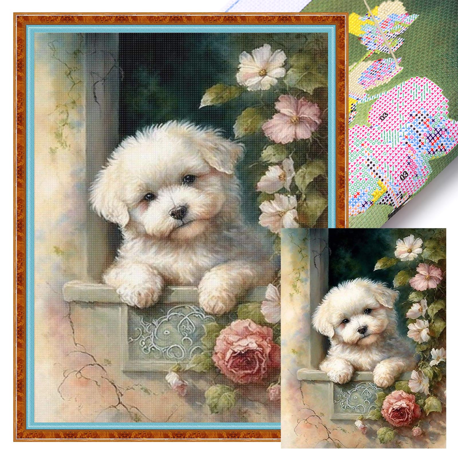Poetrydraw 11Ctacc-12350__C__40x55 Bichon Frize A Full 11Ct Diy Stamped Printed Cross-Stitch Kit 40X55cm Home Decor (11Ctacc-12350 C 40X55)