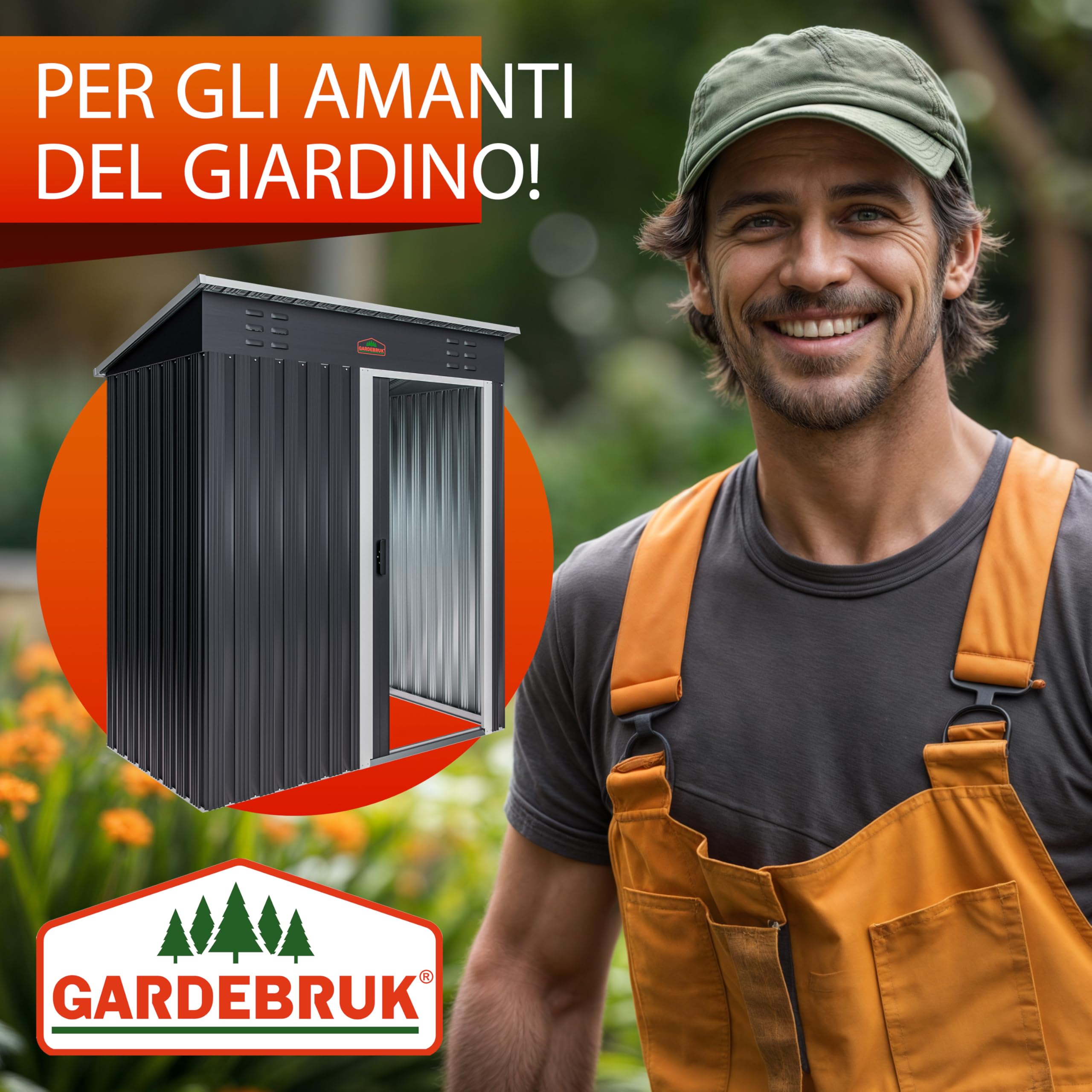 GARDEBRUK Casetta da Giardino Porta Attrezzi 185x165x90cm 1,5m² con Porta Scorrevole Armadio da Esterno in Metallo