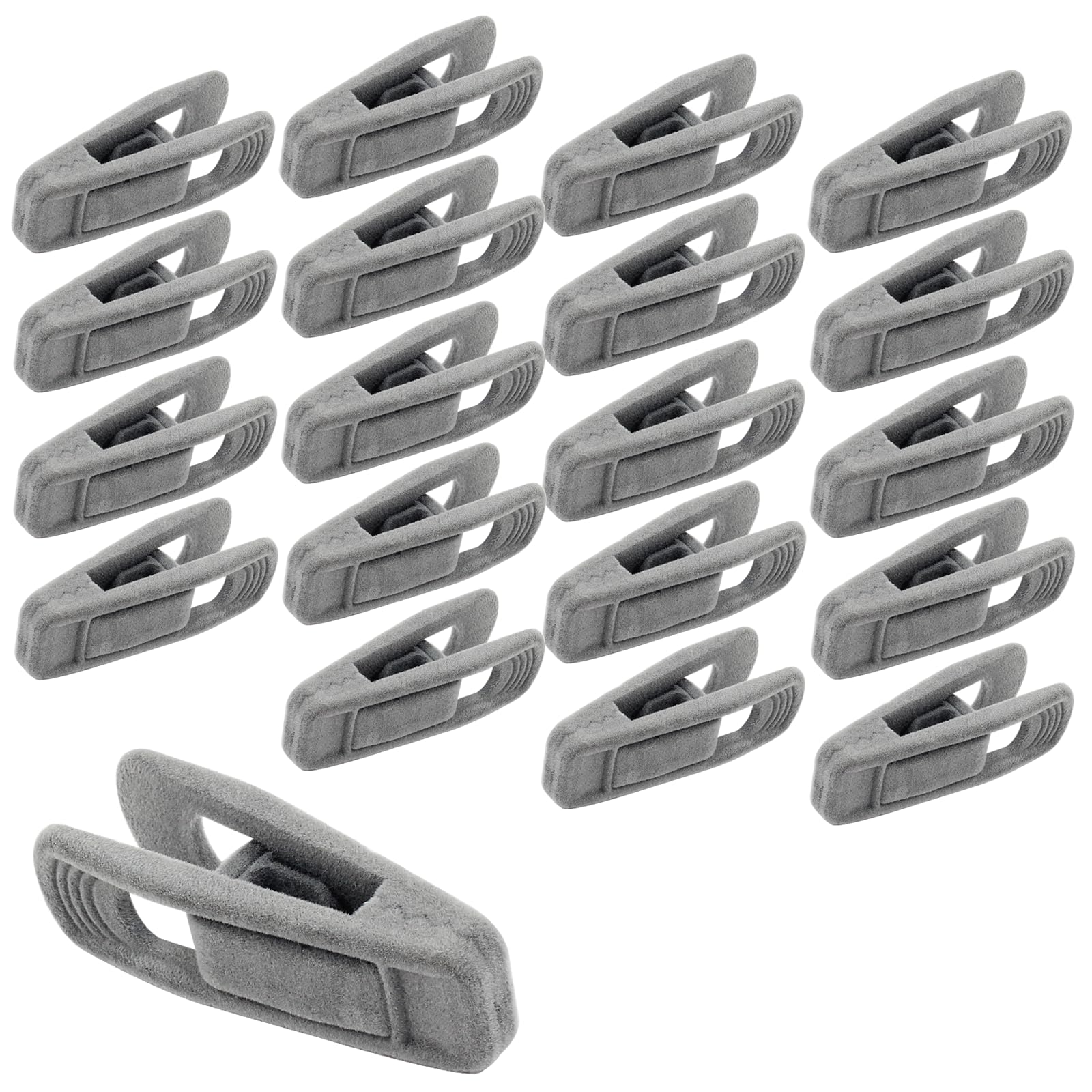 Hordion Grey 20Pcs Velvet Hangers - Strong Flocked Clips, Felt Hangers For Pants & Skirts