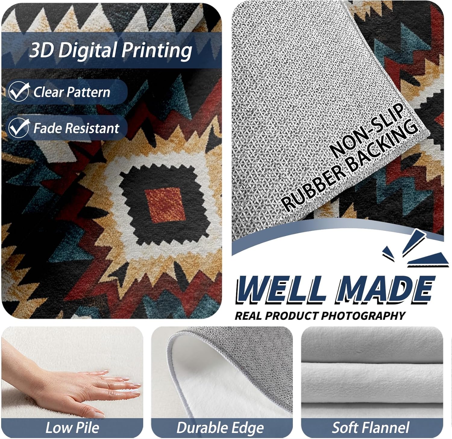 Southwestern Rugs 8x10 - Native American Rug, 6x8 Rug, Geometric Aztec Washable Rugs for Living Room Bedroom, Ethnic Tribal Area Rug, Navajo Carpet - Home Decor, Southwestern Gifts for Women