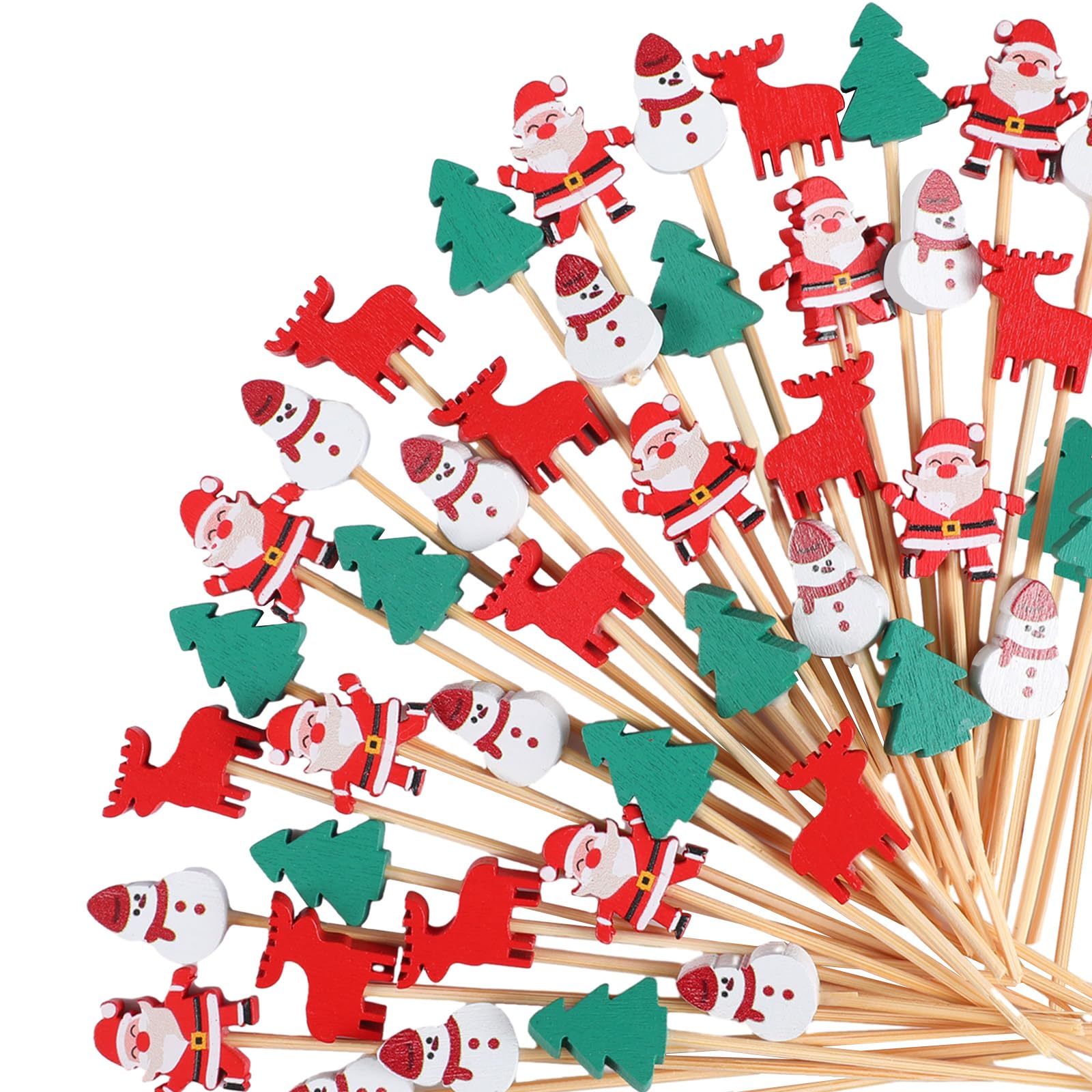 WILLBOND 400 Pcs Christmas Cocktail Picks 4.7 Inch Assorted Fruits Bamboo Toothpicks Santa Snowman Christmas Trees Elk Appetizer Decorative Toothpicks Christmas Food Picks Christmas Skewers for Xmas