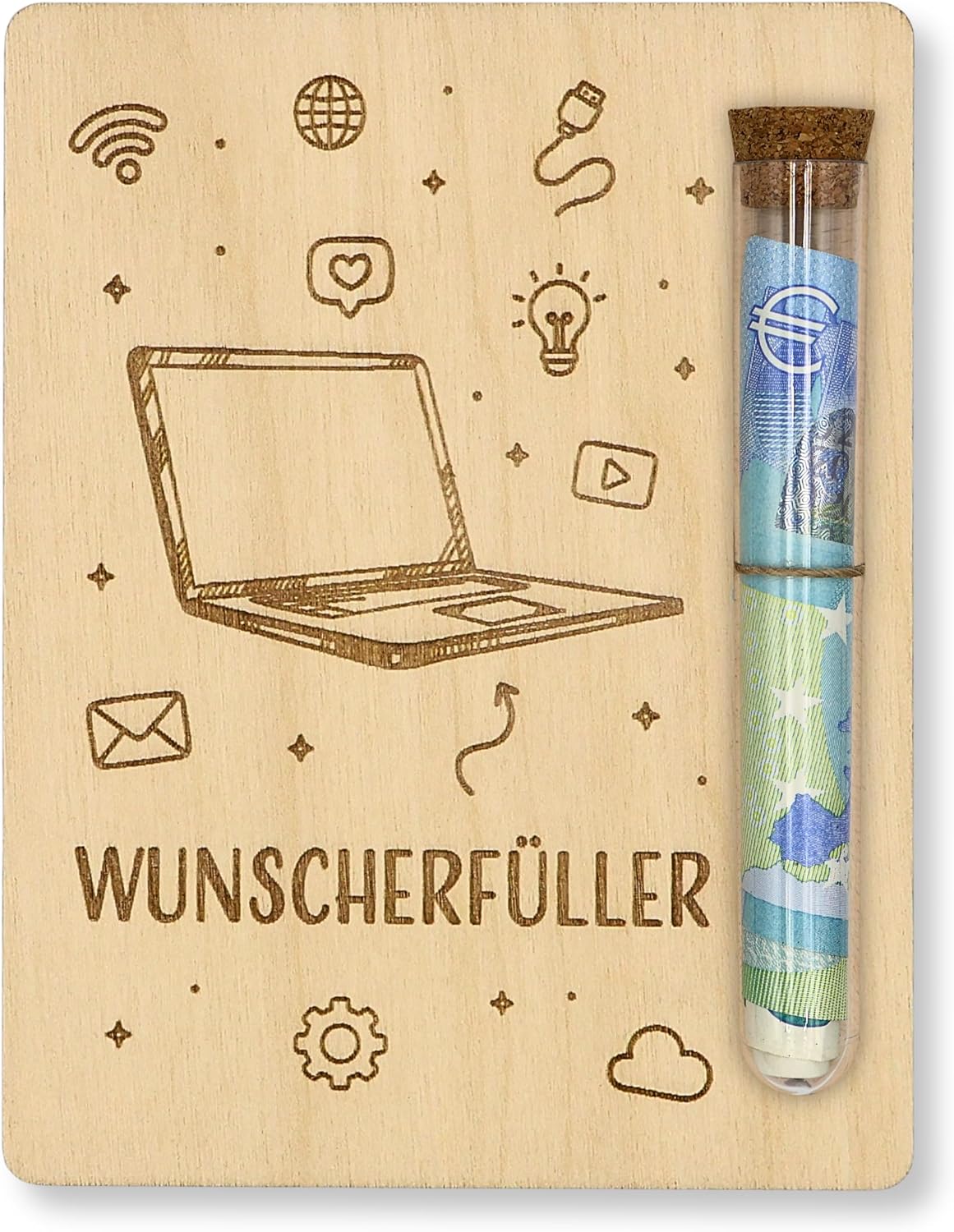 ZUKLA Verpackung für Geldgeschenk Laptop 13 x 10 cm - mit Reagenzglas - Spardose Computer Zubehör Geschenk - Computer, PC Geschenke - Laptop Fan