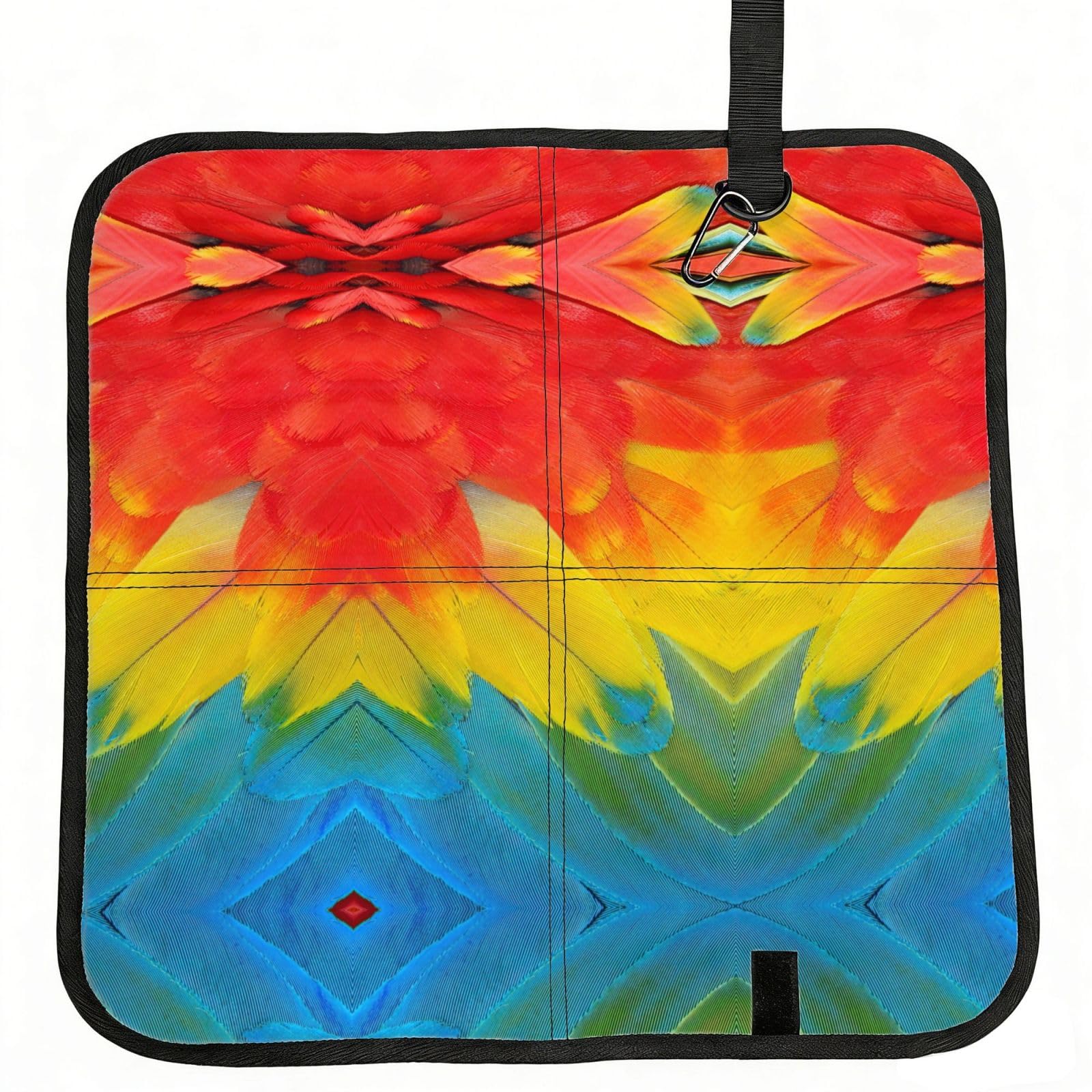 DIEzig Fantastic Parrot Feather Printed Compact Foldable Sitting Pad Oxford Base, Portable Cushion for Fishing Sports Events