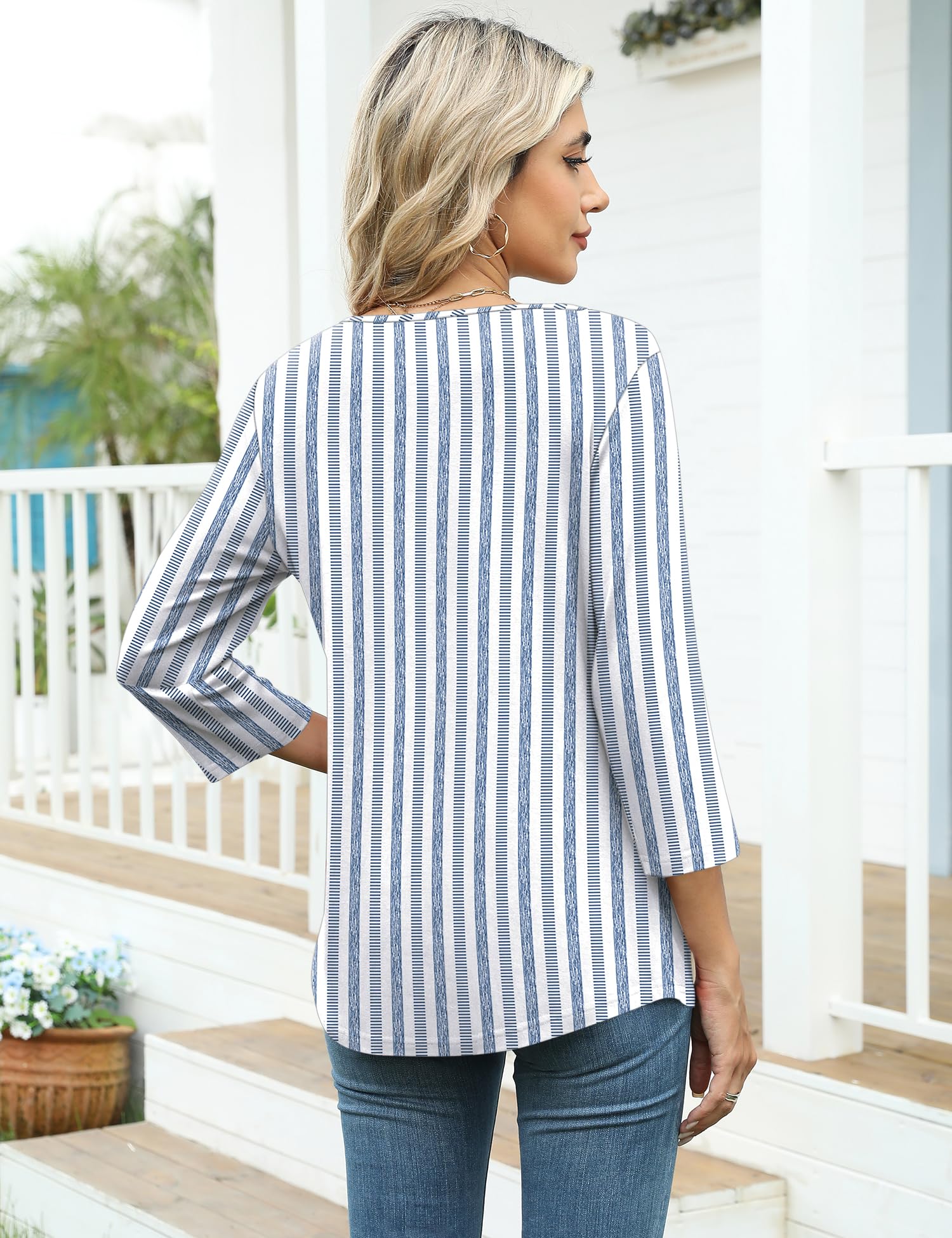 Kistore Blouse Femme Manches 3/4 Col Irrégulier Tunique Hauts d'été Chemise Ample élégante Décontractée 2026 S-XXL