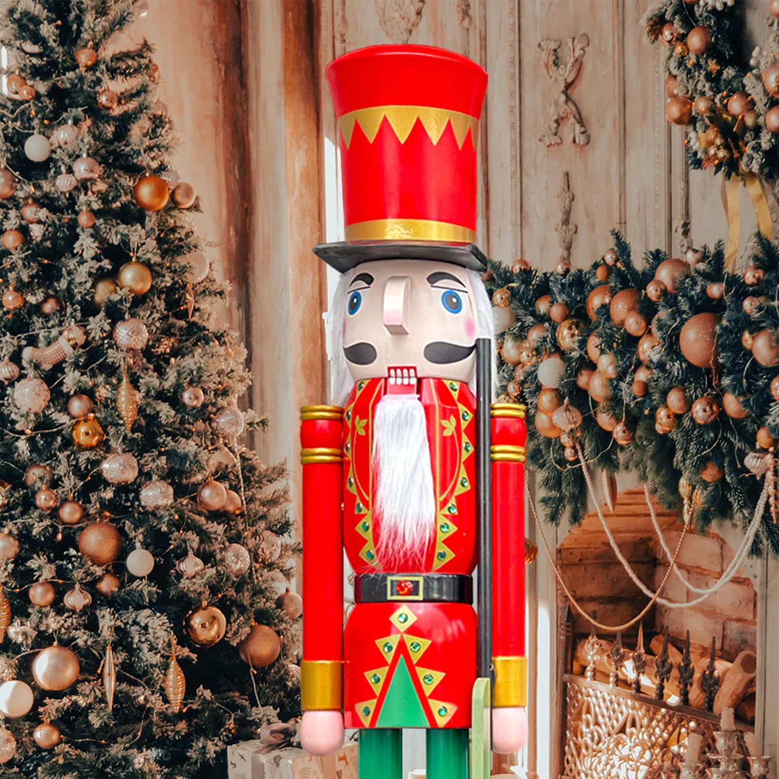 Ecom-Cdl Soldier Red K05 Cdl 120Cm 48" 4Ft Tall Life-Size Large/Giant Red Christmas Soldier On Stand Hold Ceremonial Gun Xmas/Event/Ceremonies/Commercial Indoor Outdoor Decoration(4 Feet, )