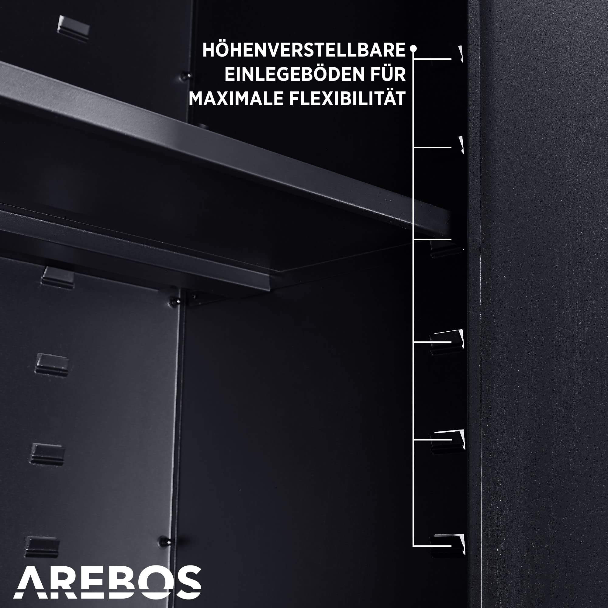 Arebos Aktenschrank Büroschrank Schwarz 180x40x90 cm 4 Türen höhenverstellbare Einlegeböden Zylinderschloss