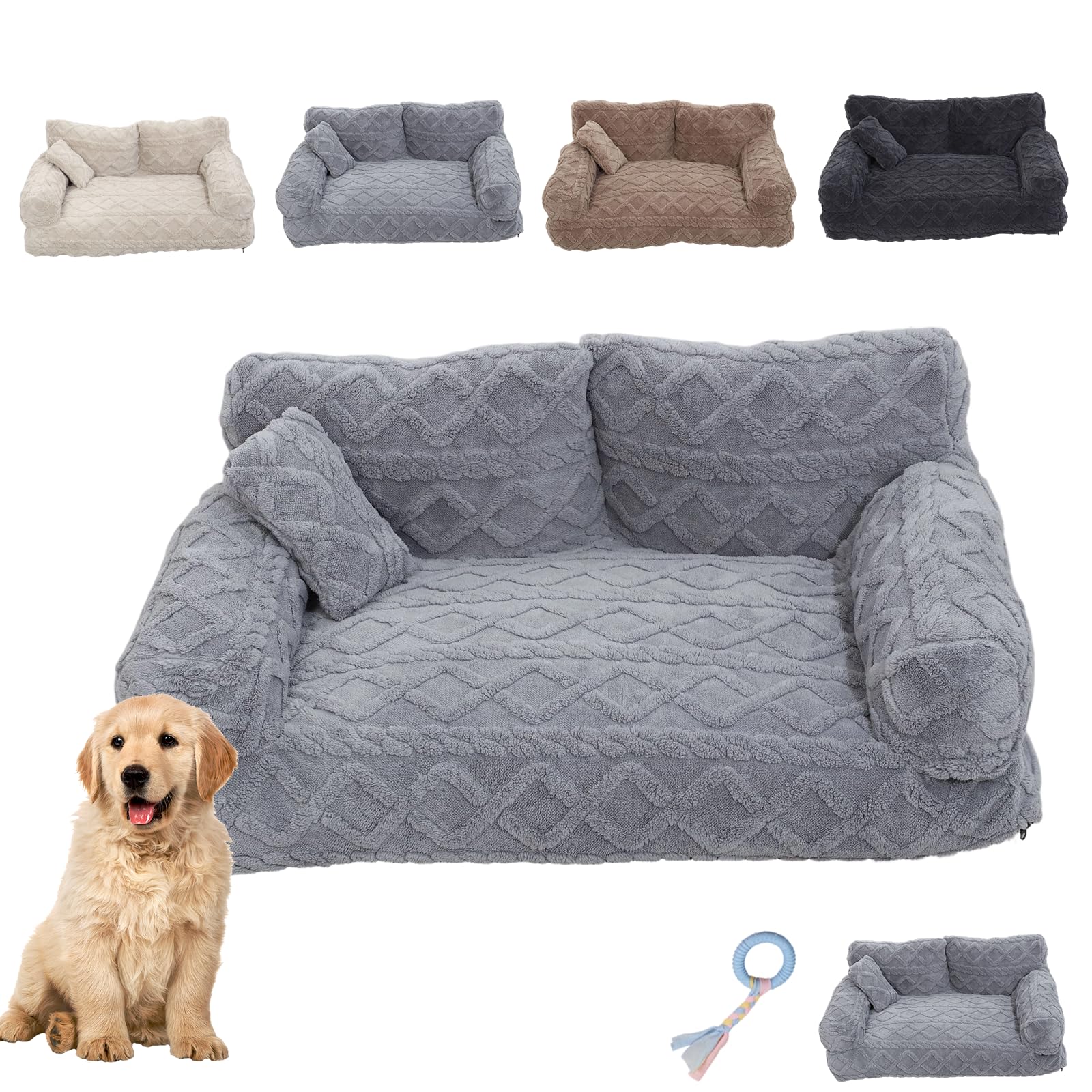 Dawhare Plush Calming Pet Sofa Bed with Removable Cover, Soft Pet Sofa with Non-Slip Bottom, Washable Sleeping Bed, for Labrador, German Shepherd, Teddy, and More (1PC(B),L)