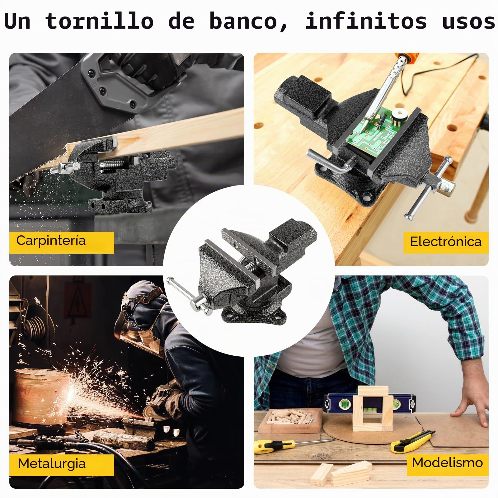 Tornillo de banco giratorio de 360°, pequeño tornillo de banco de mesa, portátil, con almohadillas antideslizantes, guantes, tornillos, para trabajar la madera, trabajar el metal