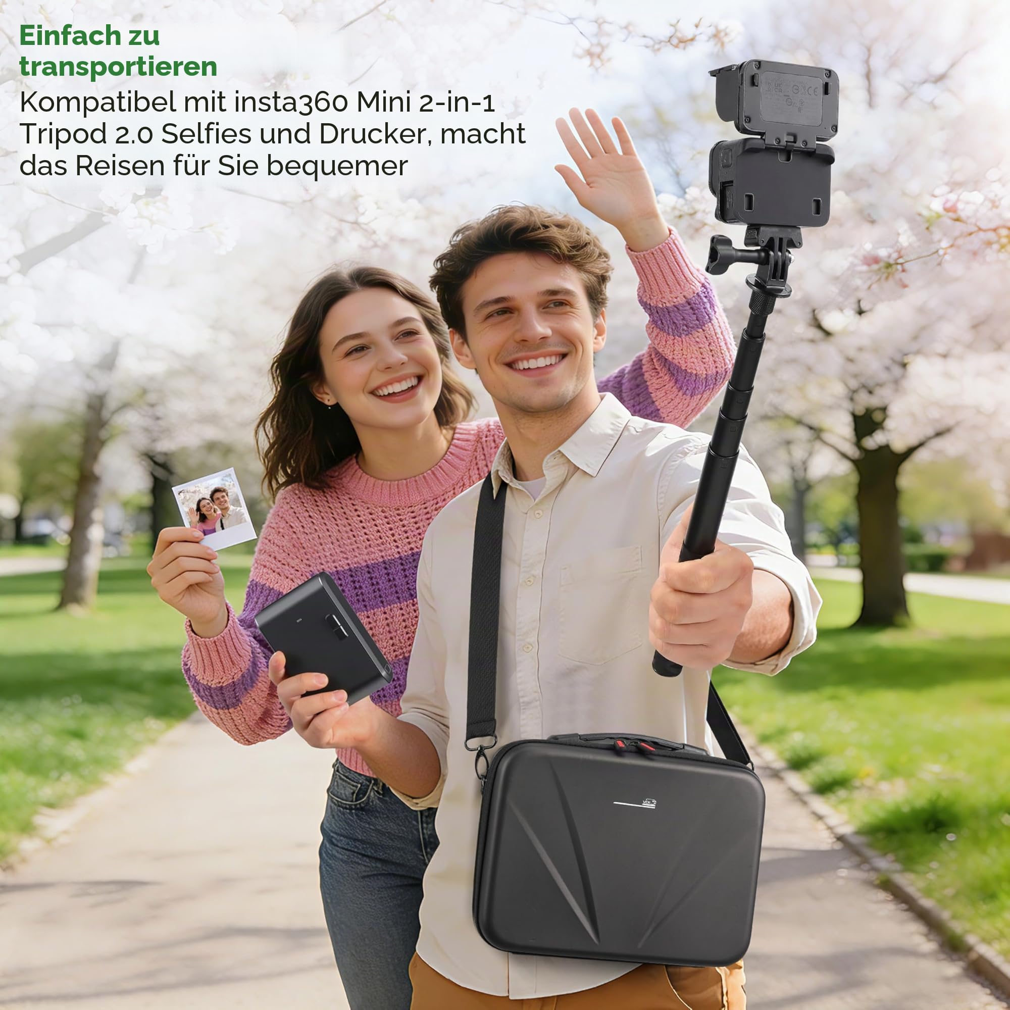 Tasche für Insta360 ACE Pro/Ace Pro 2 Xplorer Grip Pro Flash Print Bundle Case Zubehör Hard Storage Reisetasche Erweiterung Käfig für Insta 360 Mini 2-in-1 Stativ/114cm Selfie Stick