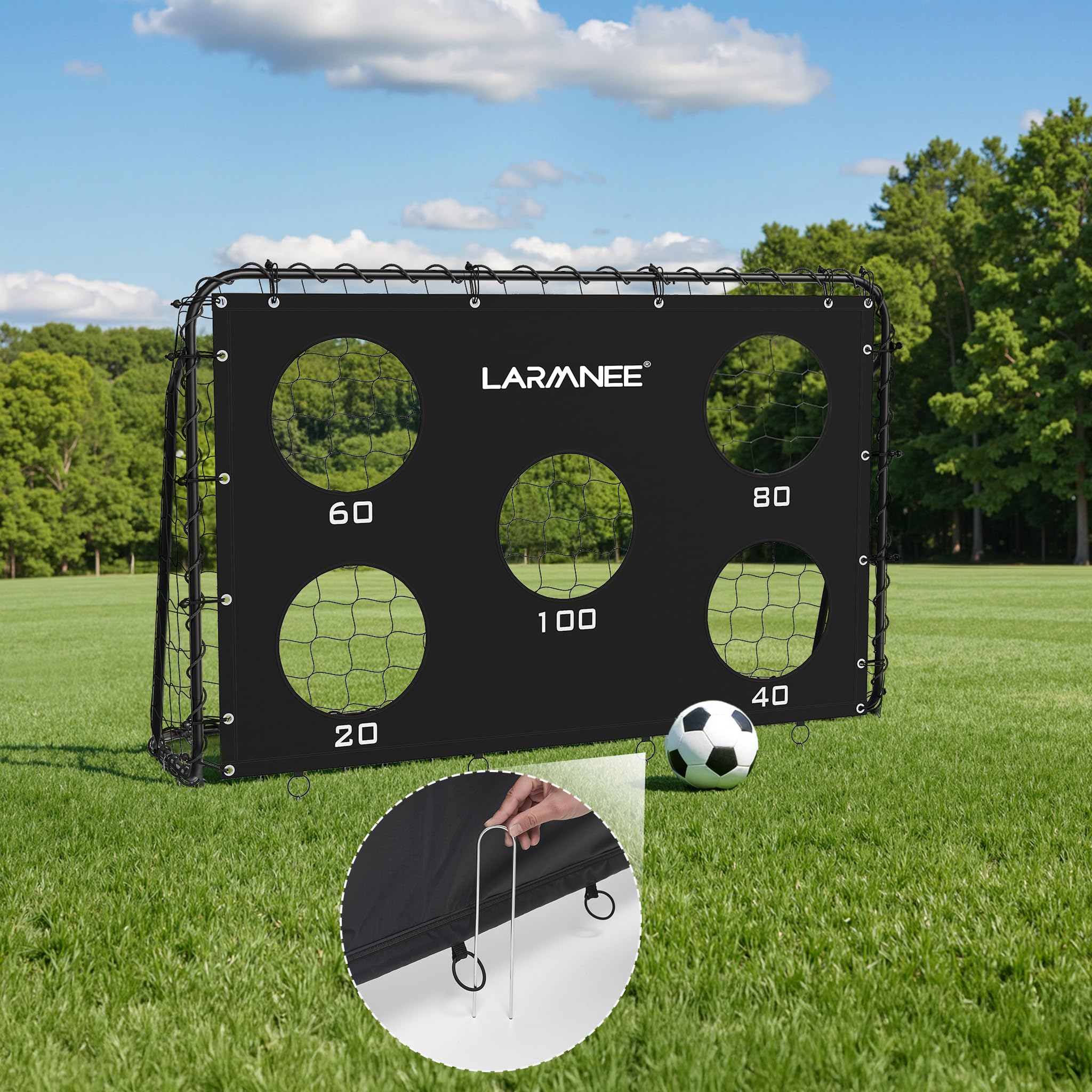LARMNEE But de Football, Cage de Foot avec Mur Cible pour Enfant et Adulte, But de Football résistante aux intempéries, Mur Cible Amovible avec 5 Trous