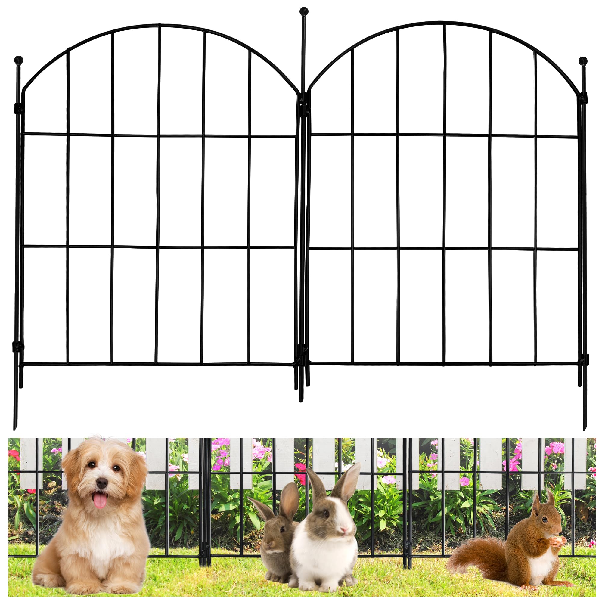 Small Animal Barrier Fence, 10 Pack No Dig Garden Fence Border 10 Ft(L) × 19in(H) for Cat Rabbit Pet, Metal Arched Decorative Fencing Panels for Outdoor Yard Patio Landscape, Protecting Plants