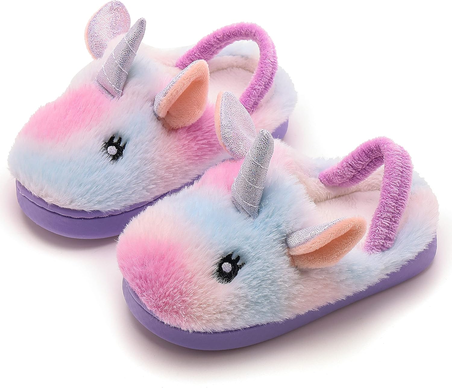 Toddler Kids Non-slip Slippers Girls Boys Warm House Slippers,Purple-with strap,6-7 Toddler