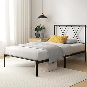 Zinus Cama Elias 90x190 cm - Somier de Metal con cabecero - Altura 30 cm - Cama con somier de láminas de Metal - Fácil Montaje - Espacio de Almacenamiento Debajo de la Cama - Negro