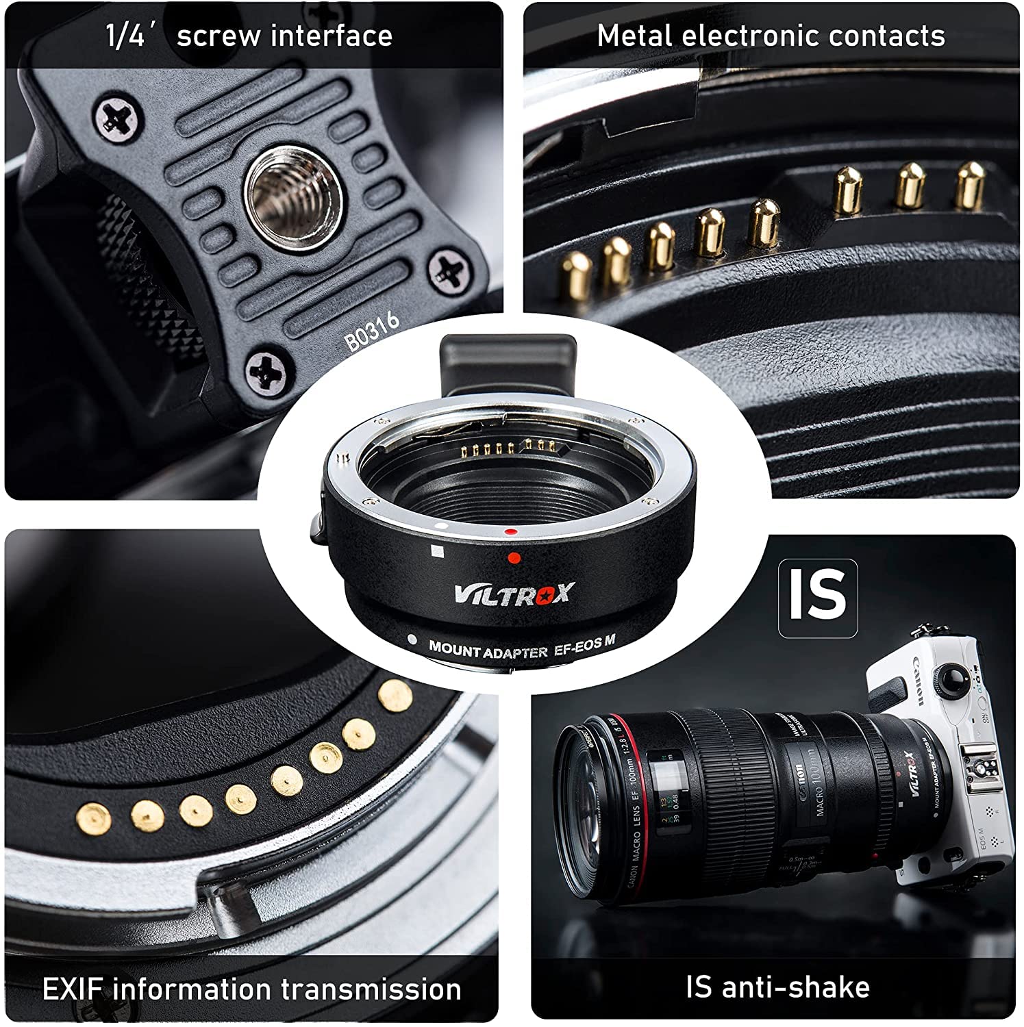VILTROX EF-EOS M adattatore Lente Montare Obiettivo Convertitore per Canon EF/EF-S a EF-M mount EOS M2 M3 M10 M5 M6 M50 M100