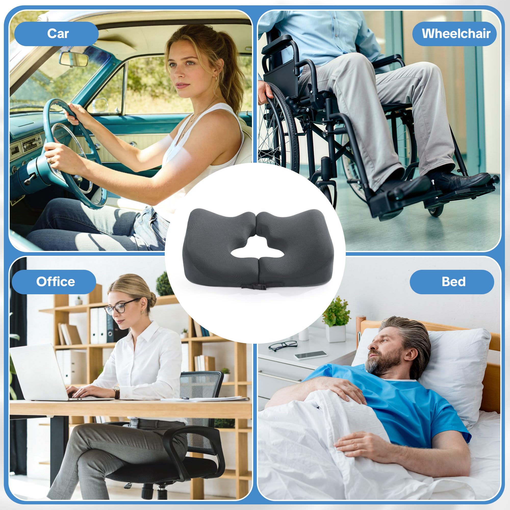 HOMBYS Cojines de espuma viscoelástica para aliviar el dolor de cama para el trasero, almohada de alivio de presión para dormir y sentarse, cojín para úlceras de cama en las nalgas, almohada de