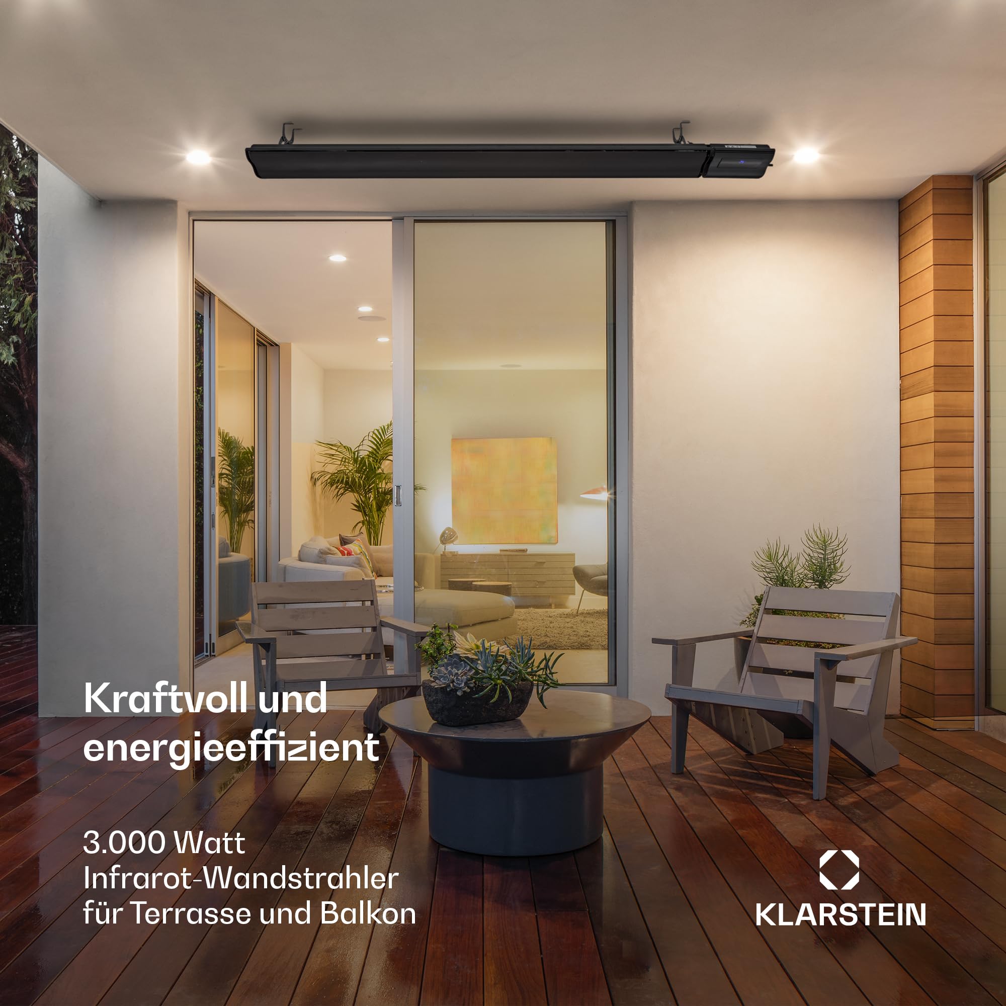 blumfeldt Heizstrahler, Elektrische Heizung für Terrasse & Garten, Infrarotstrahler mit Fernbedienung, Timer, LED-Anzeige, IP44 Infrarot Heizstrahler, CO2-Freie, Energieeffiziente Heizung, 3000W