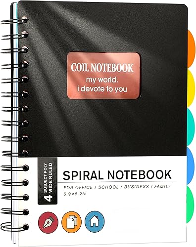 Cuaderno de espiral encuadernado con 5 divisiones, forrado A5 de 6.3 x 8.3 pulgadas, tapa dura de polipropileno, renglones anchos, para estudiantes Cuaderno de espiral encuadernado con 5 divisiones, forrado A5 de 6.3 x 8.3 pulgadas, tapa dura de polipropileno, renglones anchos, para estudiantes