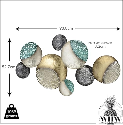 Miniatura 3 de WHW Whole House Worlds MODERNIST HOME Círculos flotantes, arte abstracto de pared de metal, hecho a mano, dorado dorado, negro, blanco y gris