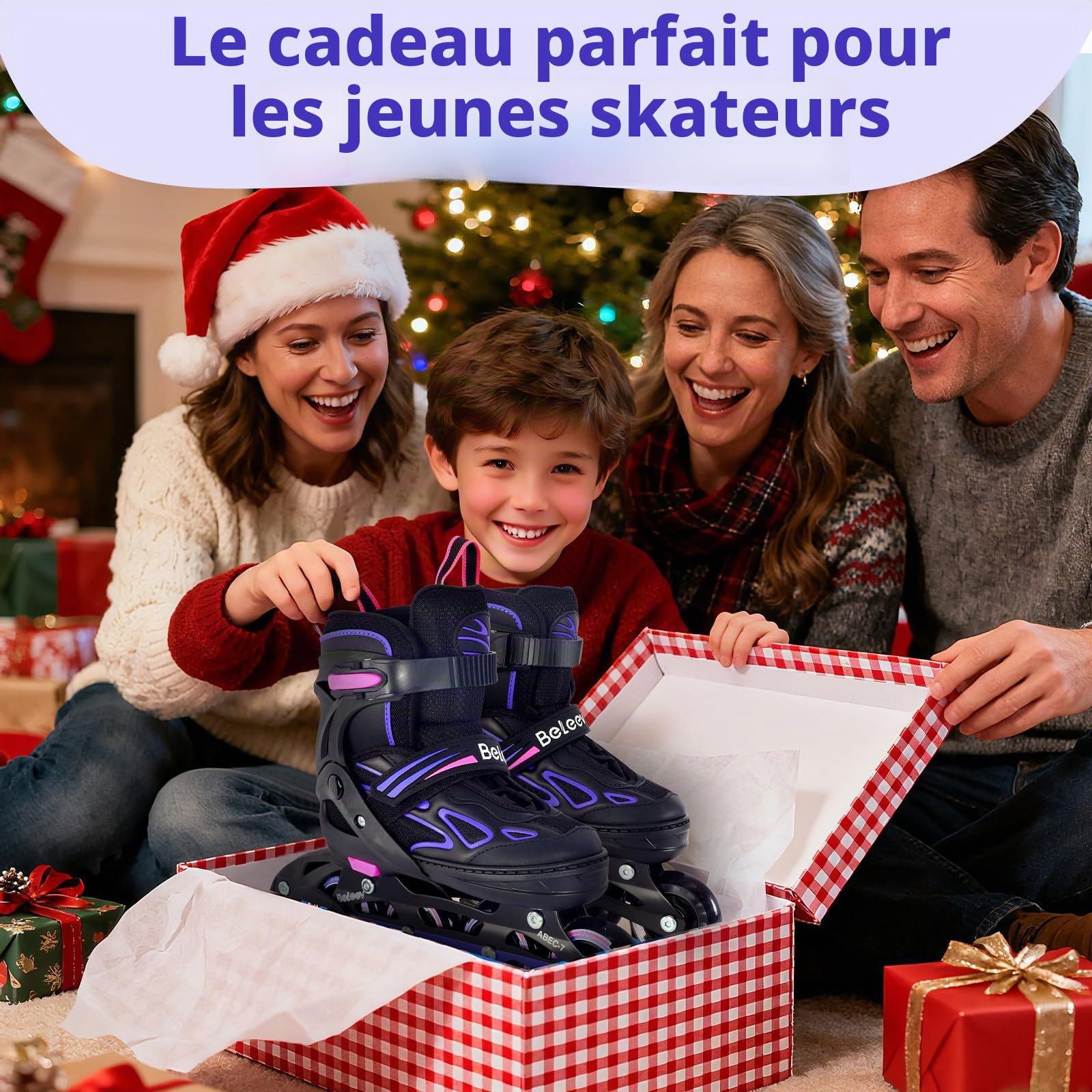 Patins à roulettes Enfant BELEEV 4 Tailles Ajustables Lacets Roues LED Lumineuses Filles Garçons