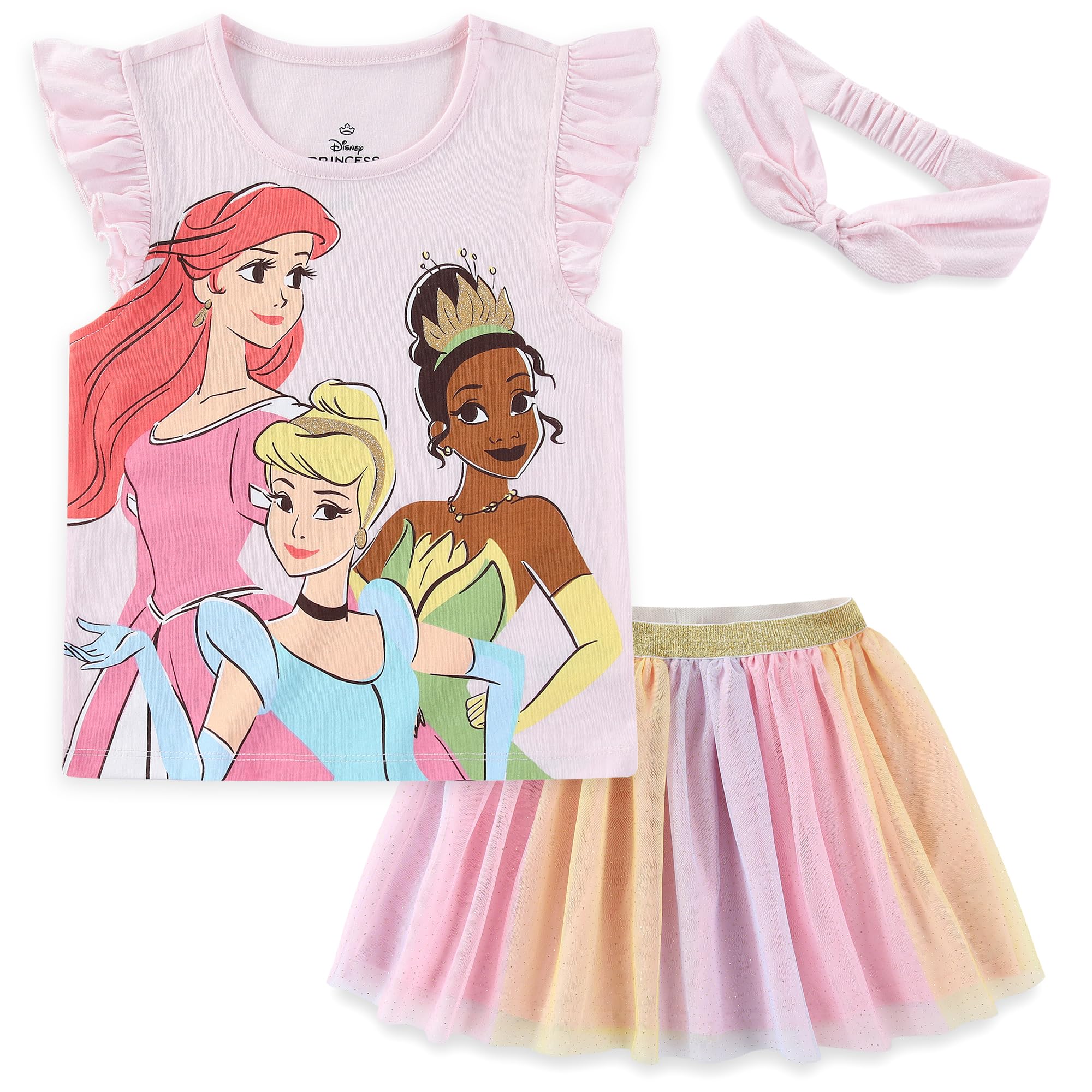 Disney Conjunto de camisa de manga corta y falda tutú de tul con banda para el pelo, para niñas y niños grandes