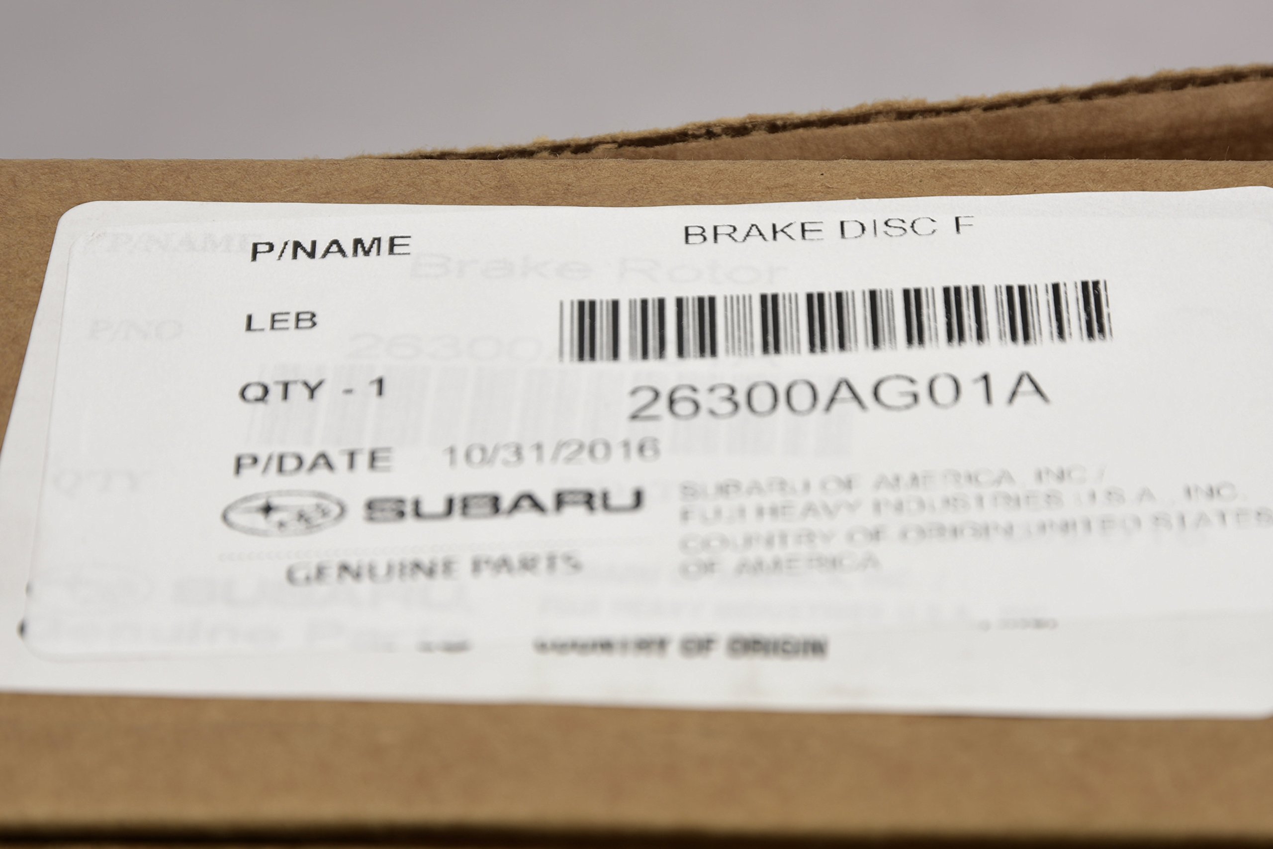 Subaru Genuine Front Brake Rotor - 26300AG01A - 2006-2014 Outback Legacy Baja