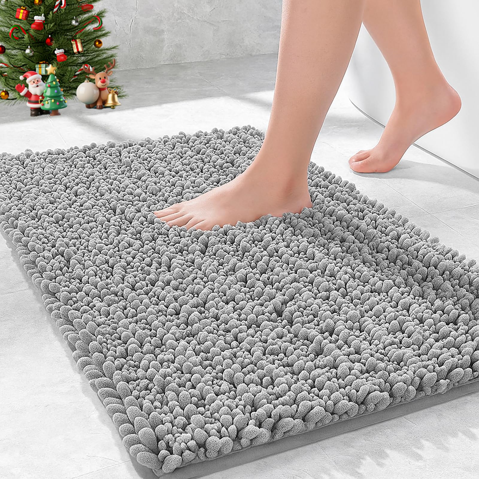 Ruggnovea Bathroom Rugs Non Slip Washable, Extra Thick Soft Chenille Absorbent Bath Mat, High Density Barrier Non Slip Backing, Quick Dry Plush Shaggy