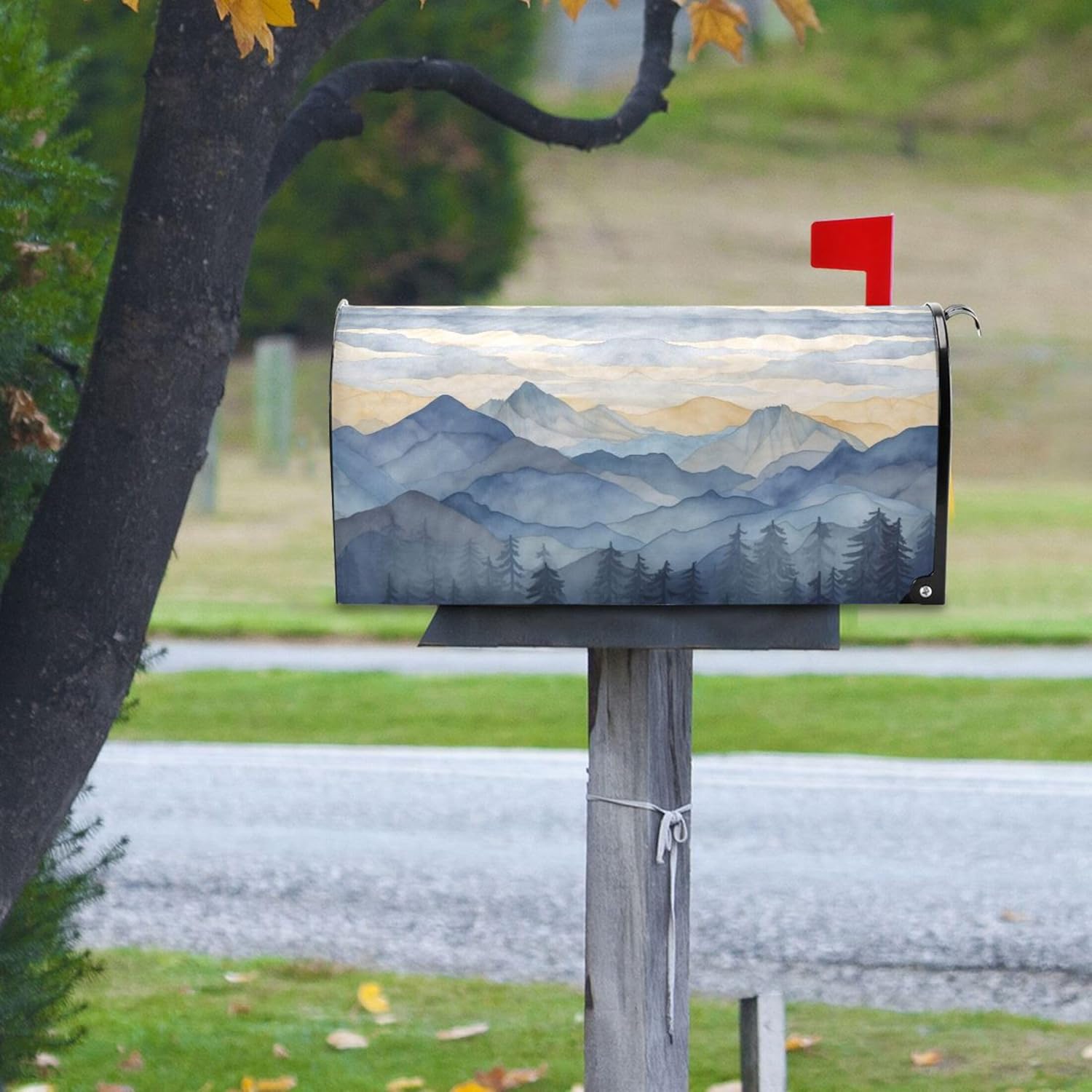 Qilmy Blue Mountain Mailbox Covers Magnetic Oversized 21x25 Inch, Decoration Welcome Post Box Cover Magnetic Mailbox Wraps for Outdoor Garden Yard