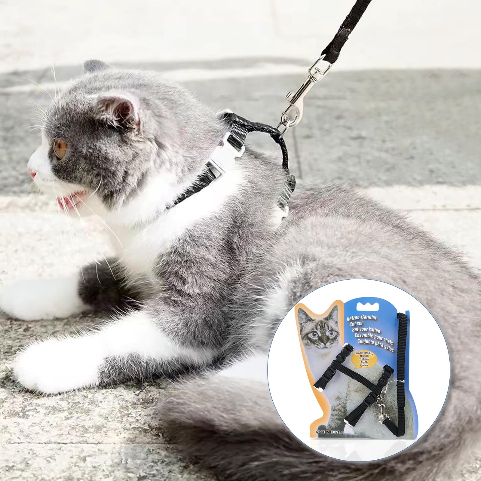 Cat Harness with Lead, Adjustable Harnesses, Cat Lead, Nylon Harnesses, Cat Lead, Cat Harness, Escape Proof, 120 cm - Image 3