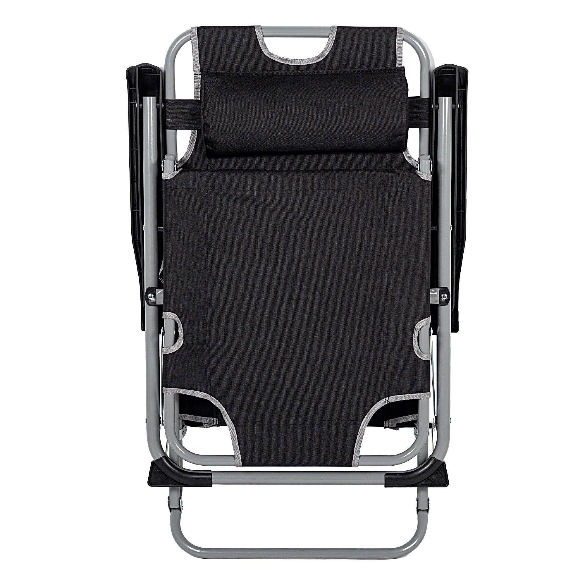 AKTIVE Tumbona Plegable, 177x47x34/85 cm, Negra, 3 Posiciones, Incluye cojín, Topes antivuelco, Tejido poliéster, Estructura Acero, Soporta 110 kg, Tumbonas Plegables para Playa y terraza (62297)