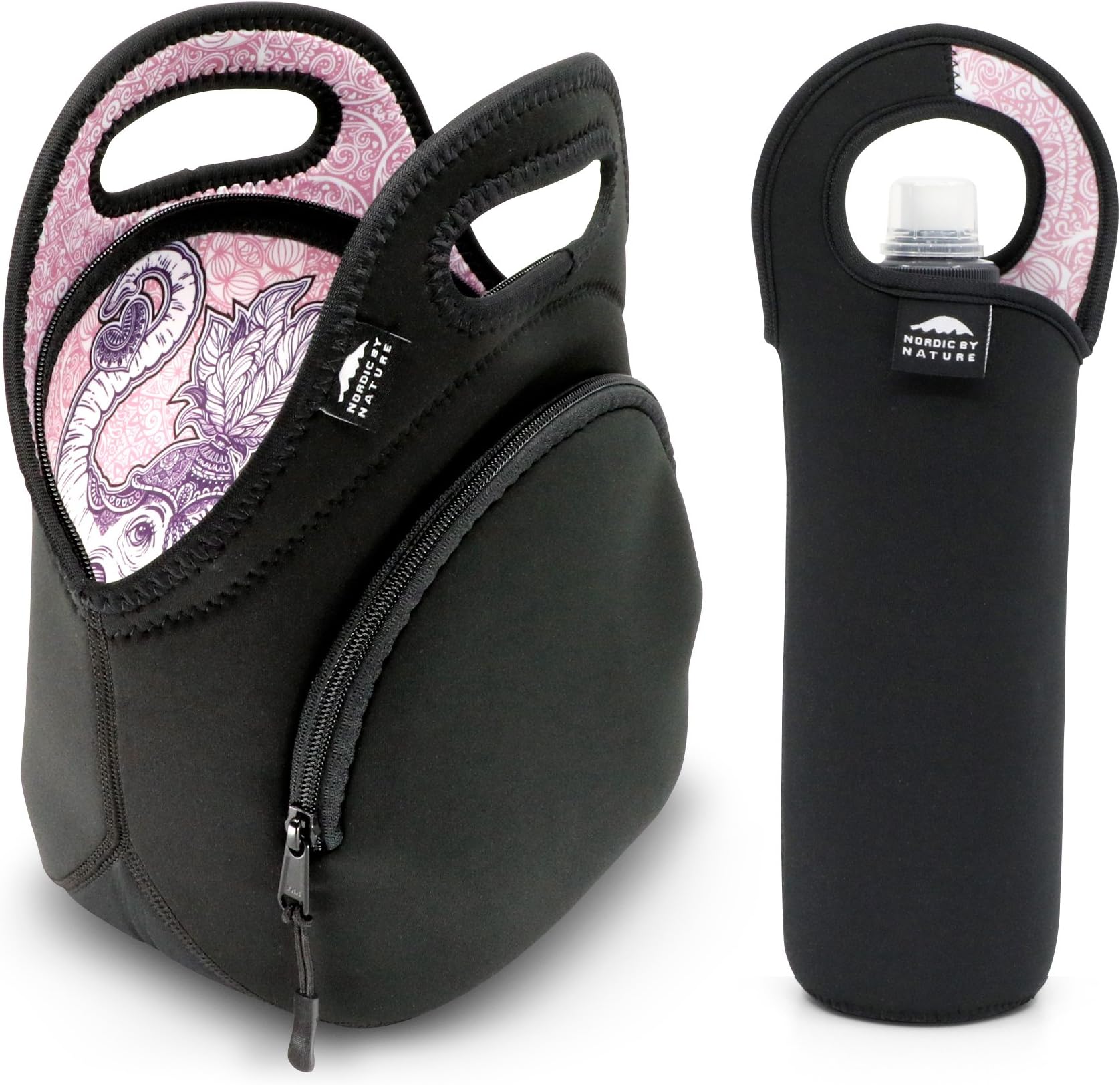 Insulated Neoprene Lunch Bag – Extra Thick, Flexible & Durable Tote with Side Pocket & Bottle Sleeve, Reusable, Stylish for Work or School (Elephant)