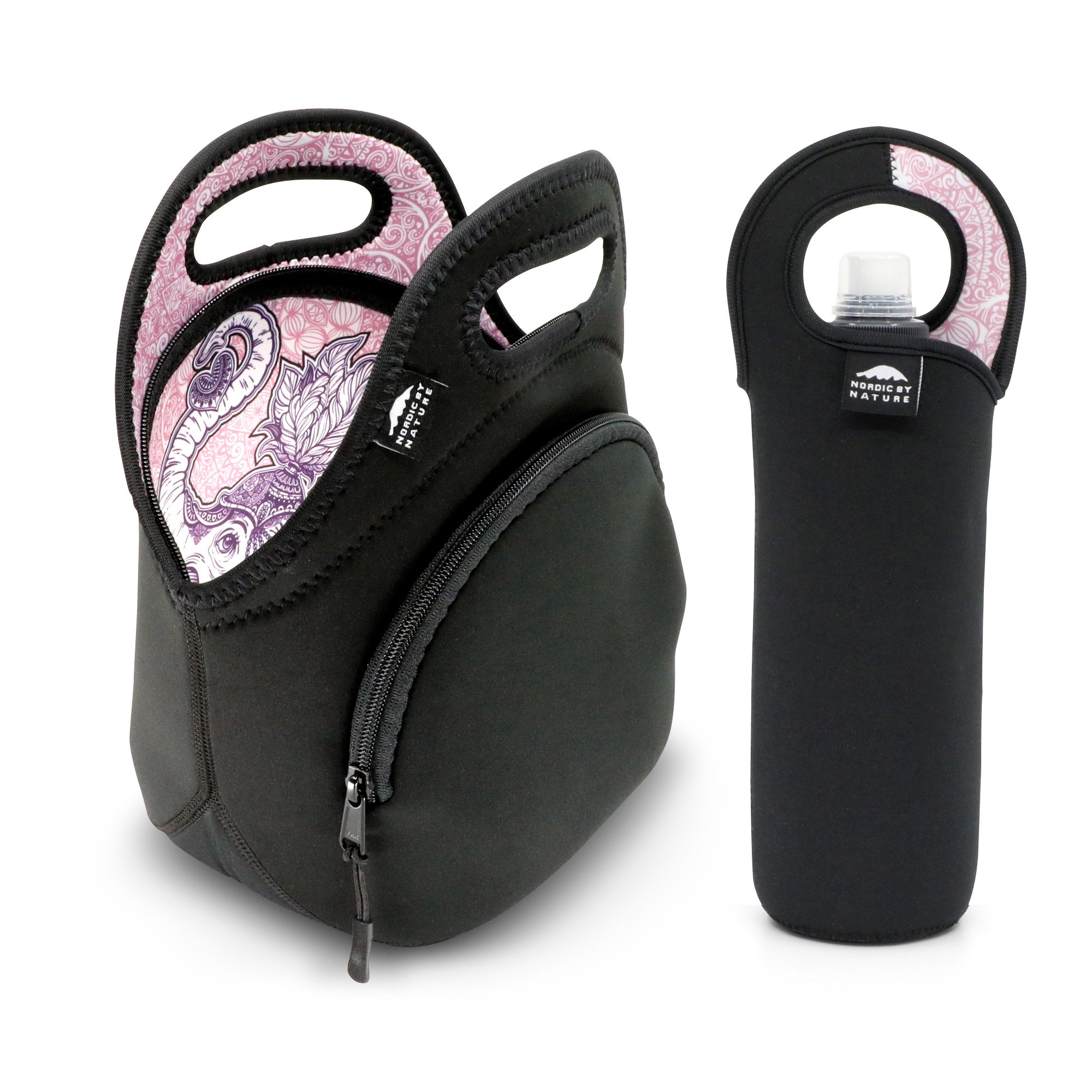 Nordic By Nature Insulated Neoprene Lunch Bag – Extra Thick, Flexible & Durable Tote with Side Pocket & Bottle Sleeve, Reusable, Stylish for Work or School (Elephant)