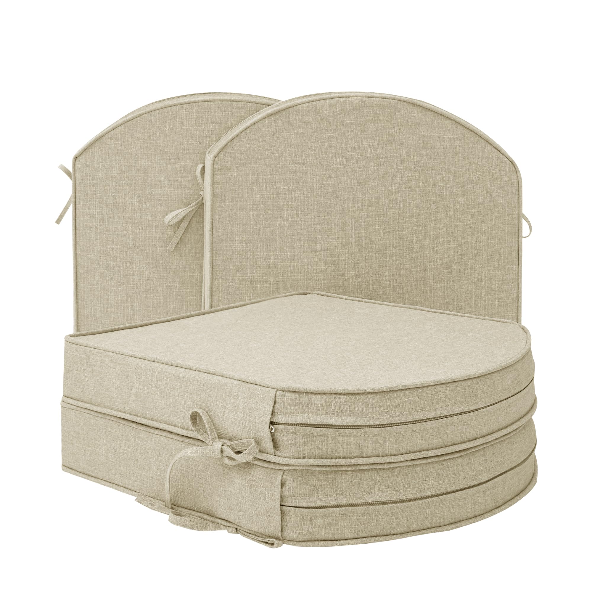 Photo 1 of Fitfree Outdoor Chair Cushions, Fade-Resistant & Water-Resistant, D Shaped Patio Furniture Seat Chair Pads Replacement with Ties, Non-Slip Bottom, Removable Cover, Set of 4, 17 x 16 Inch, Beige