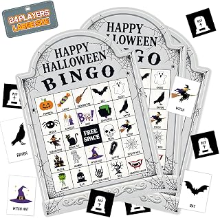 Halloween Bingo Cards for 24 Players - 5" x 7", Tomb Shaped | Halloween Party Activities, Halloween Games for Family Reunion, School & Classroom Party Supplies