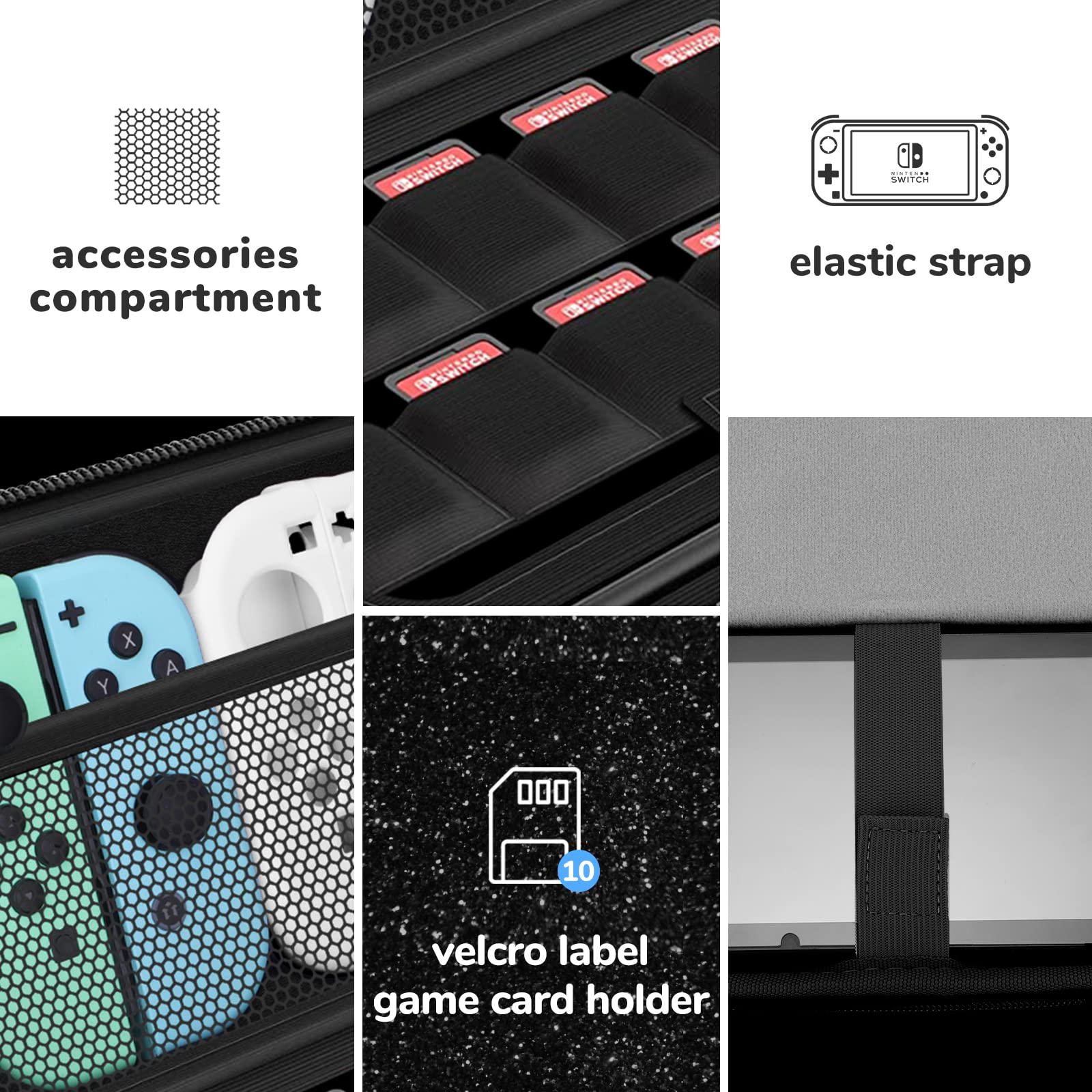 homicozy Glitter Carrying Case Compatible with Nintendo Switch OLED & Switch Console, Protective Hard Travel Case Shell Pouch for Nintendo Switch Console/Accessories,Switch Gaming Cases for Girls: Black